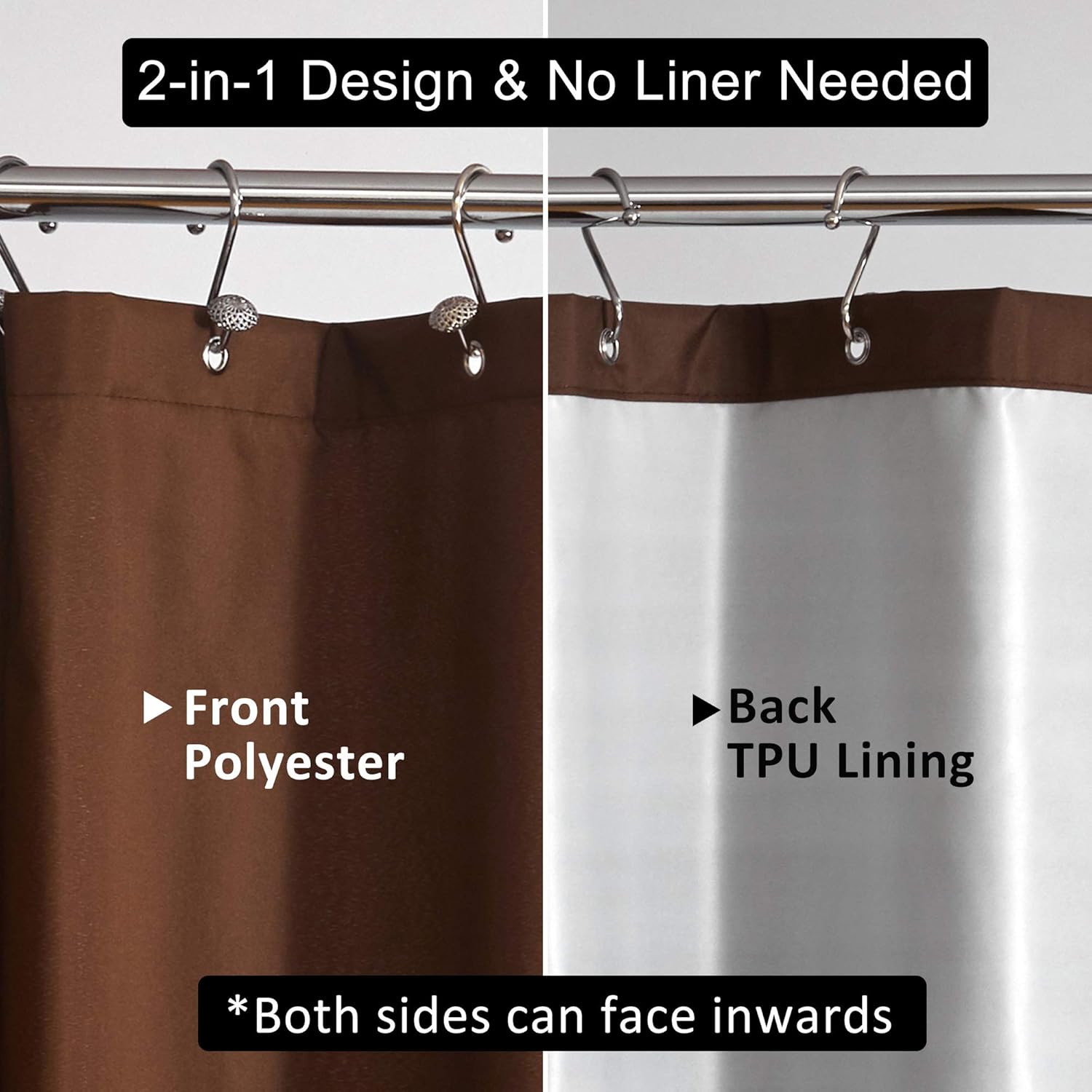 NY HOME Ultimate Waterproof Shower Liner 72x72 Brown