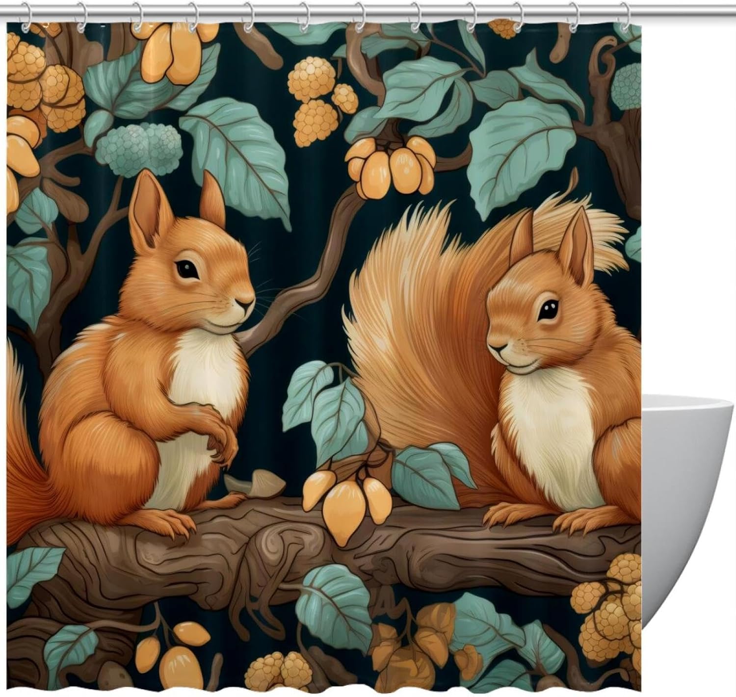 VAPOKF Cute Squirrel Shower Curtain with 12 Hooks 60x72 Inches