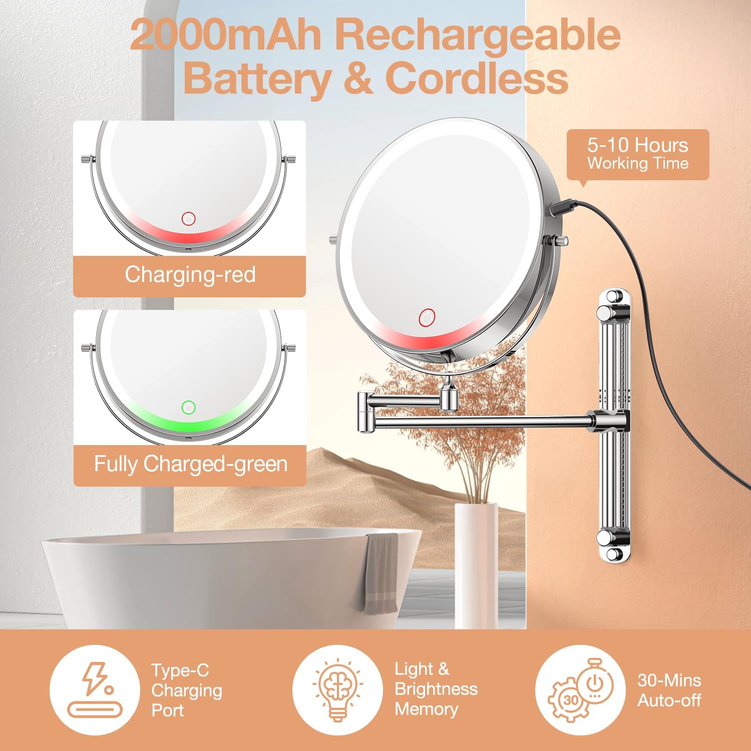 Anfauny 85 Height Adjustable Wall Mirror with 1X10X Magnification