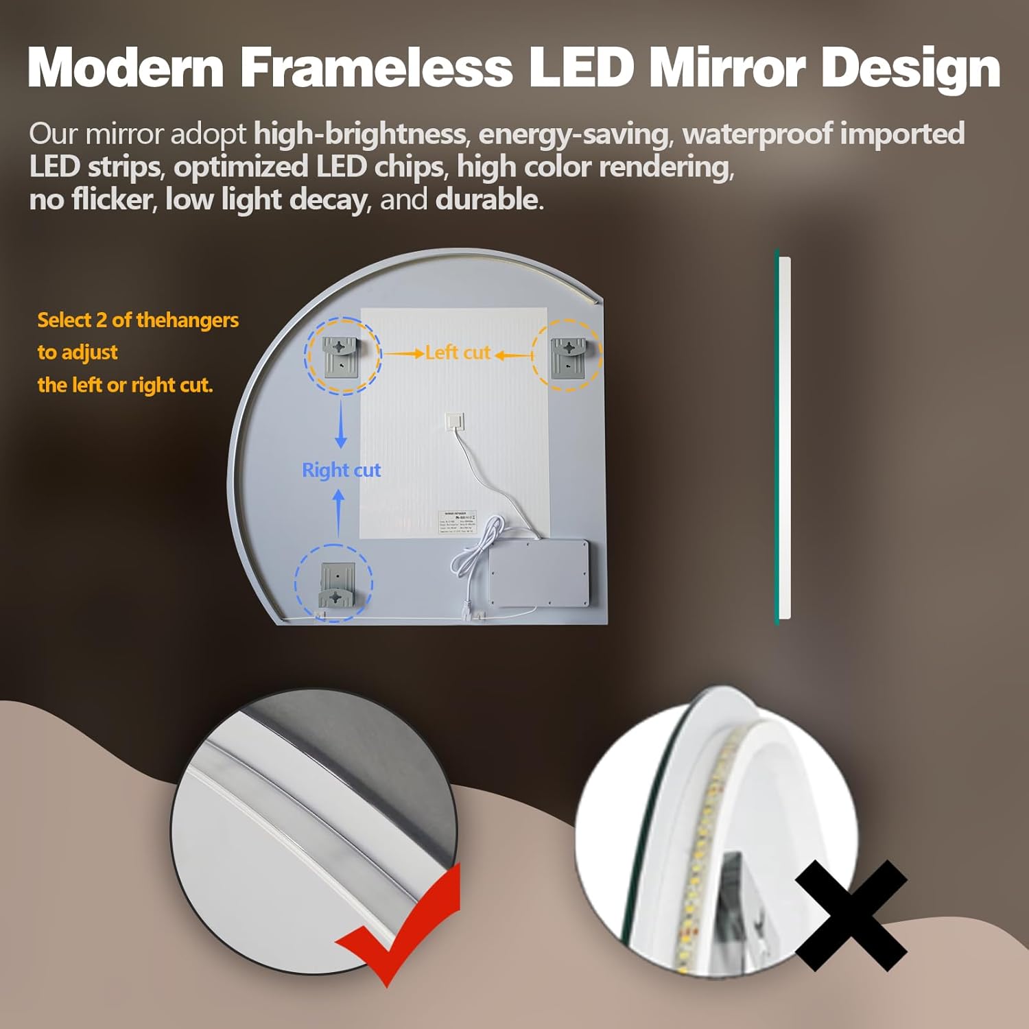 Niccy 43 Inch Half Moon LED Mirror for Bathroom