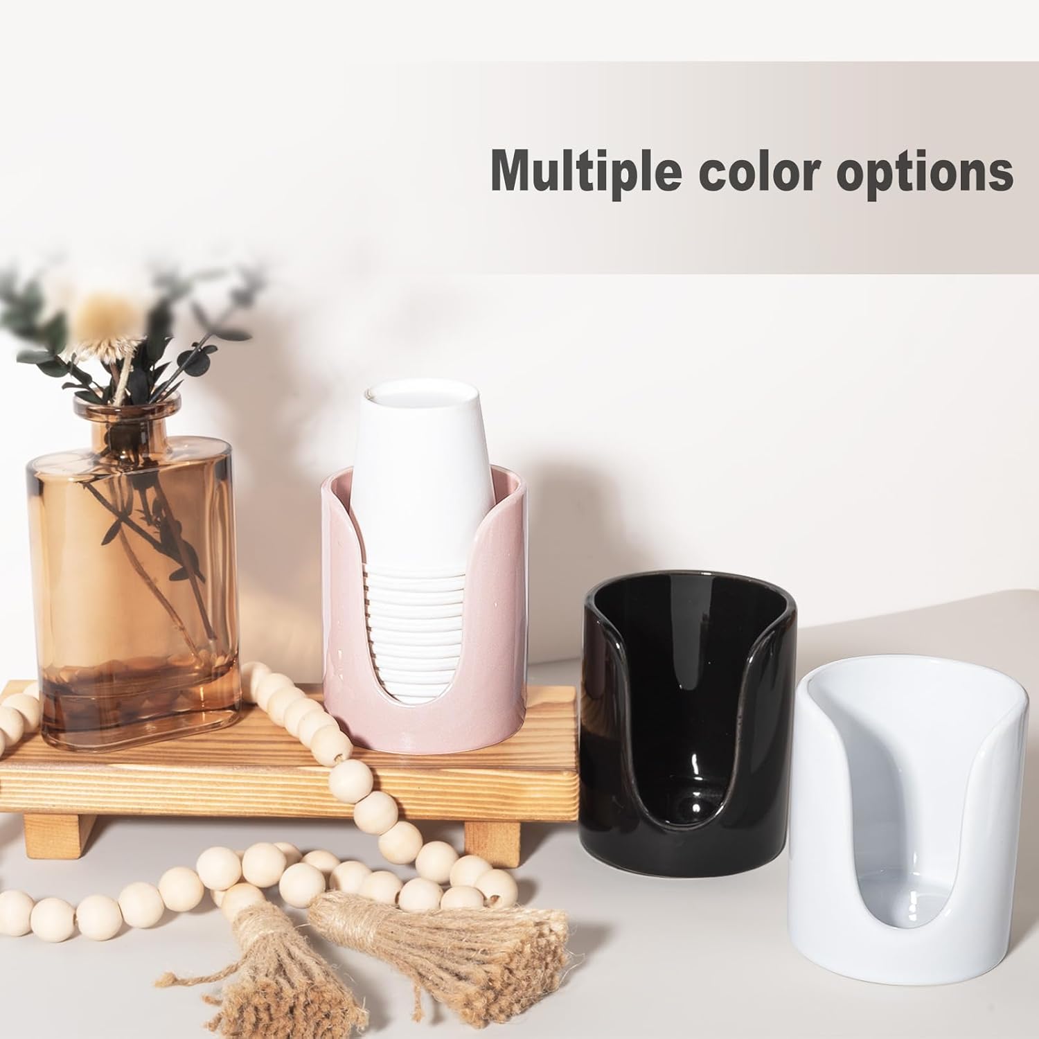 Bathroom Cup Holder Ceramic 3-4 oz Cup Dispenser White