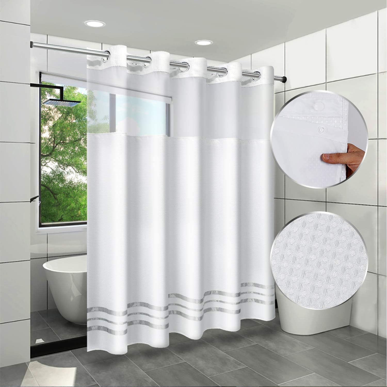 ARICHOMY Waffle Weave Shower Curtain Set 66x74 White