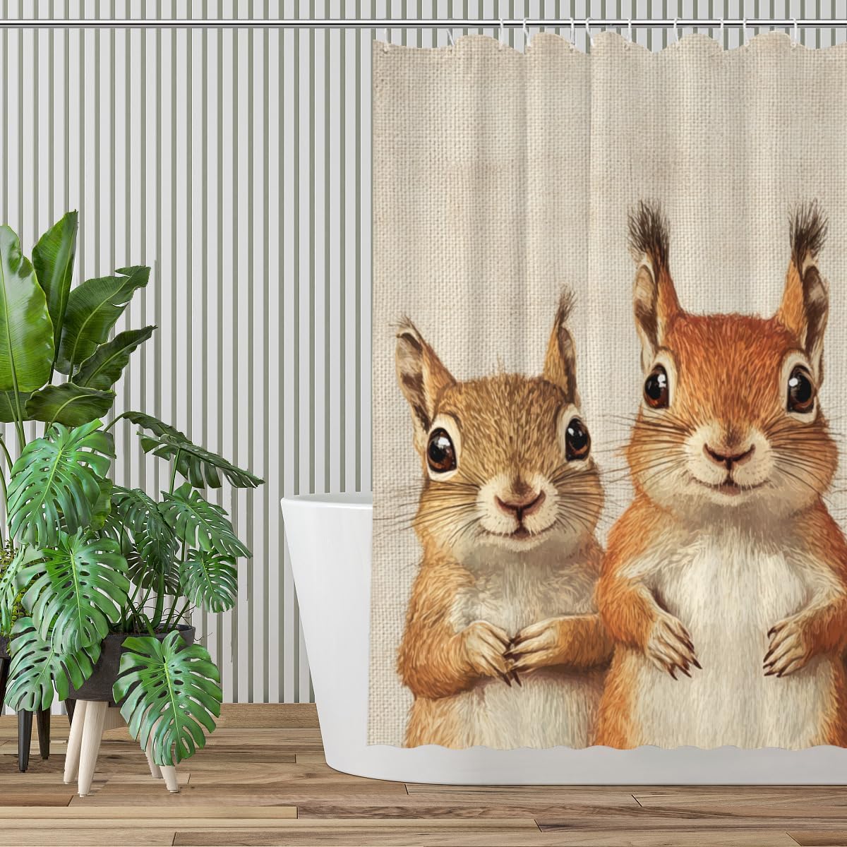 Funny Squirrel Design Shower Curtain Set with 12 Hooks 72x72