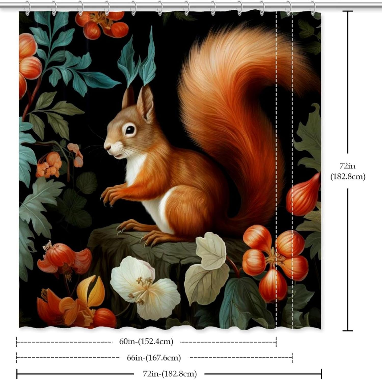 VAPOKF Cute Squirrel Shower Curtain with 12 Hooks - 66x72 Inches 1