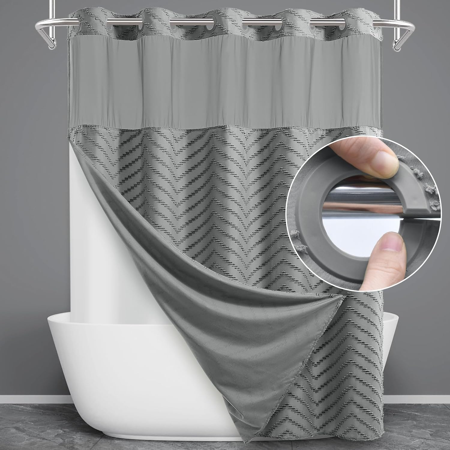 WONICY 3-in-1 Shower Curtain Set with Liner Grey 71x74 Inches