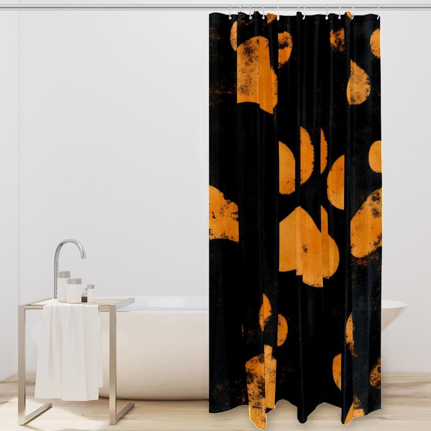 Yellow Dog Paw Prints Shower Curtain Set 60x72 Inches