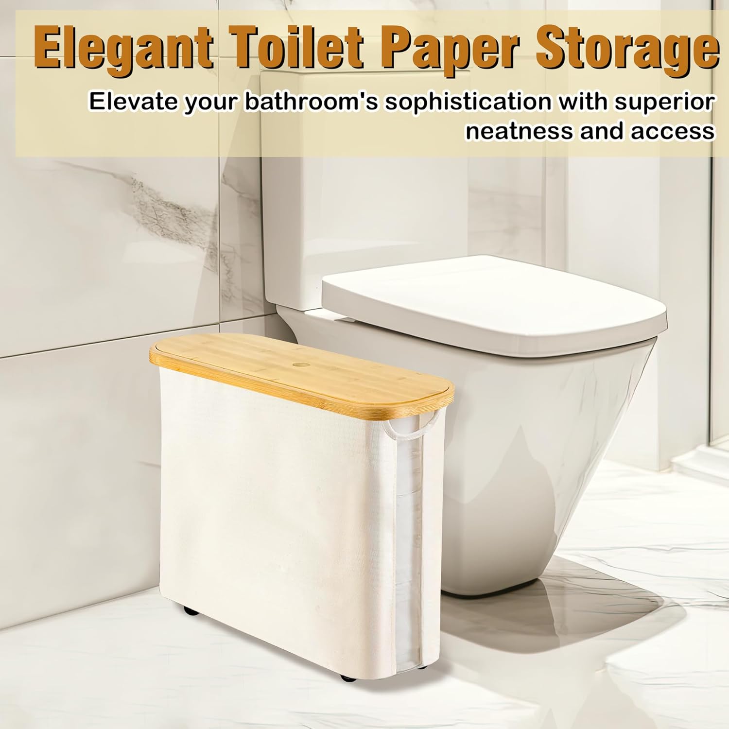 WIHOTUPO Toilet Paper Storage Basket with Lid - Bamboo Holder Organizer