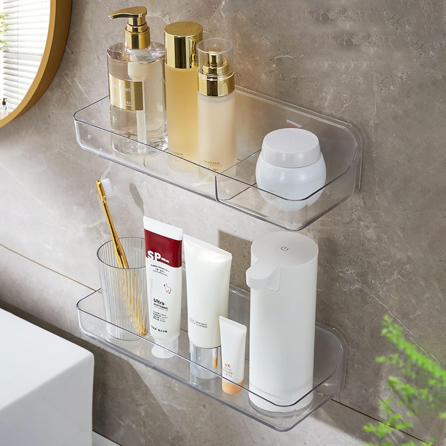 Jokvaex 2 Pack Shower Caddy Shelf with Clear Plastic Storage