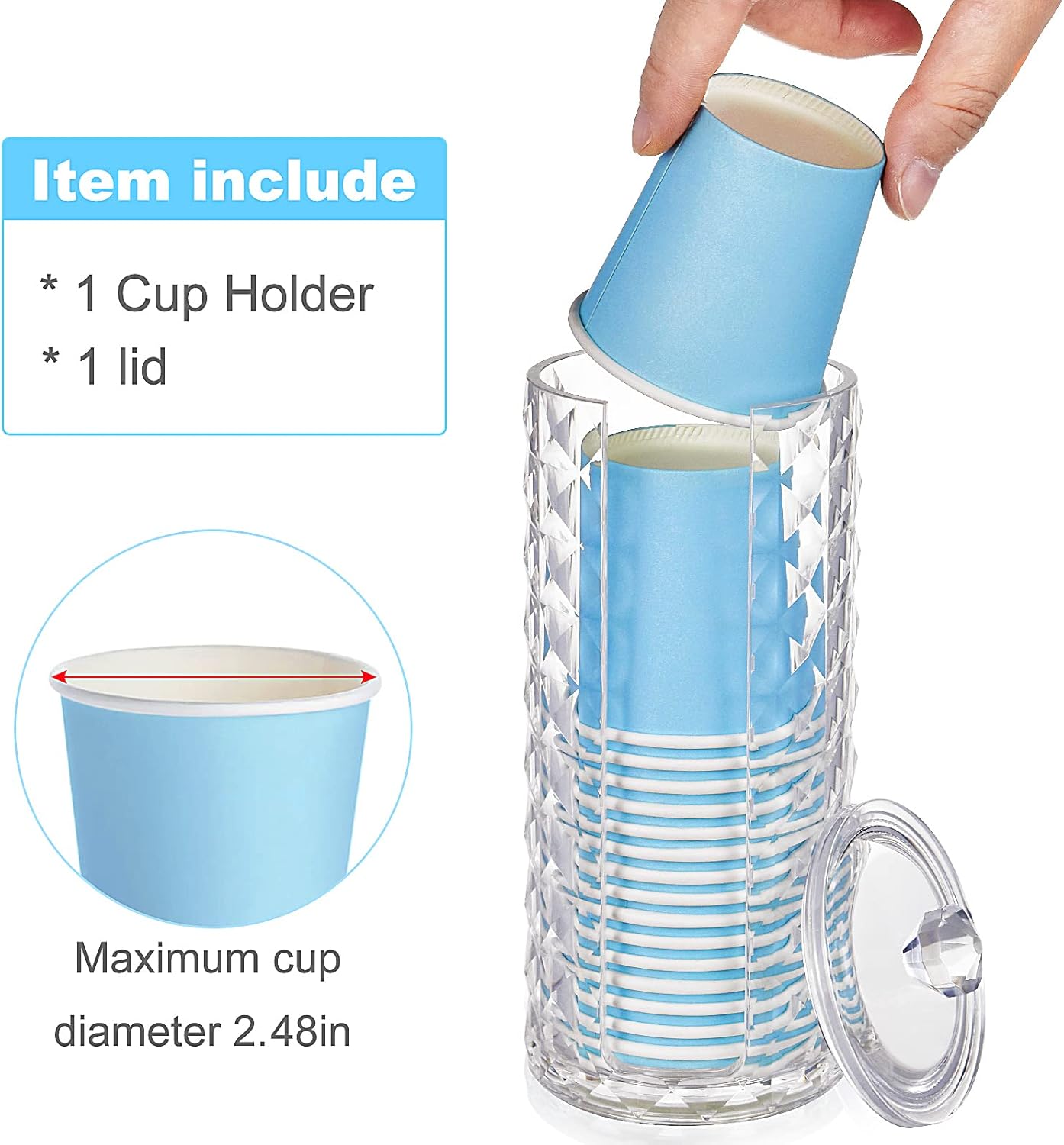 MYITYARD Clear Acrylic Cup Dispenser with Lid