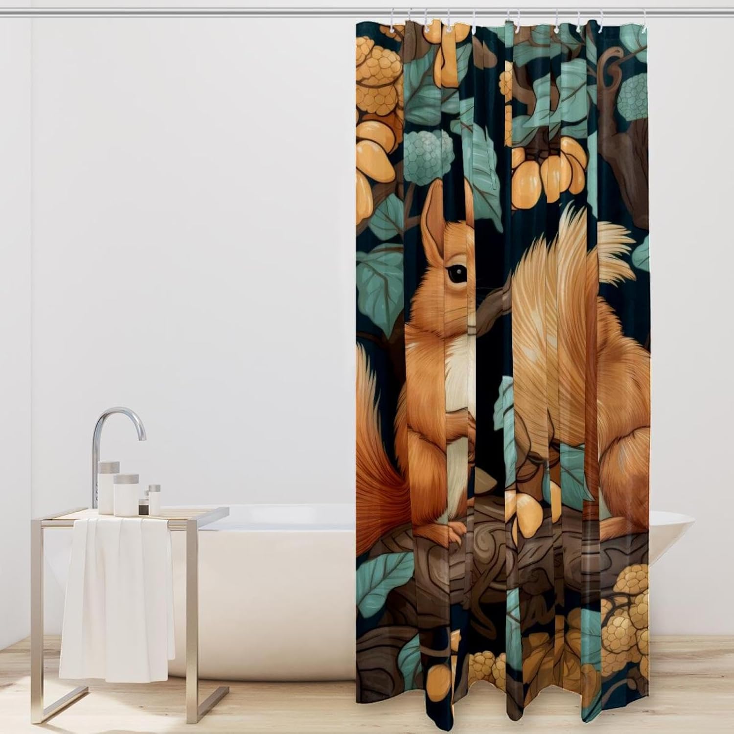 VAPOKF Cute Squirrel Shower Curtain with 12 Hooks 60x72 Inches