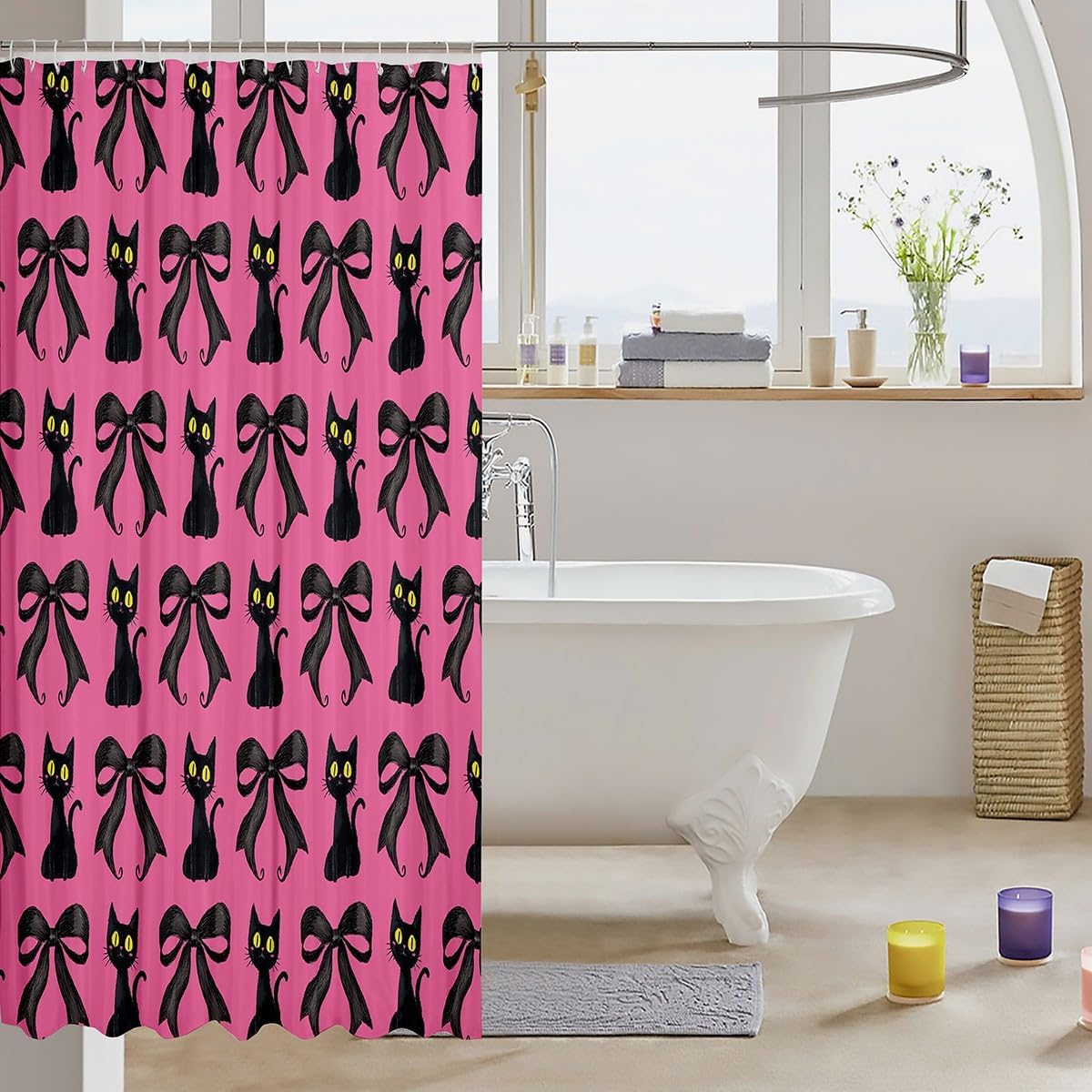 Manfei Bowknot Kids Shower Curtain with 12 Hooks