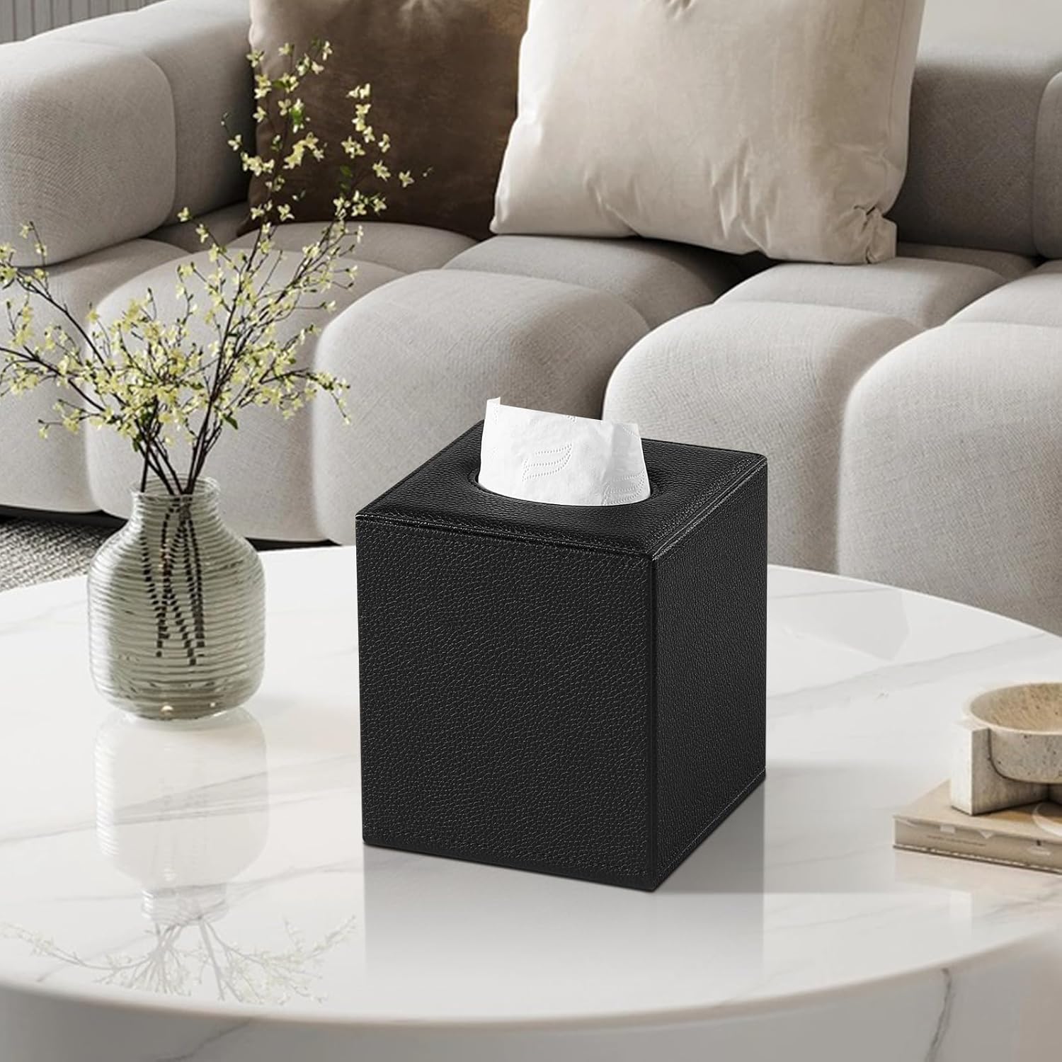 JLAMBOM Magnetic Tissue Box Cover Square Holder Black