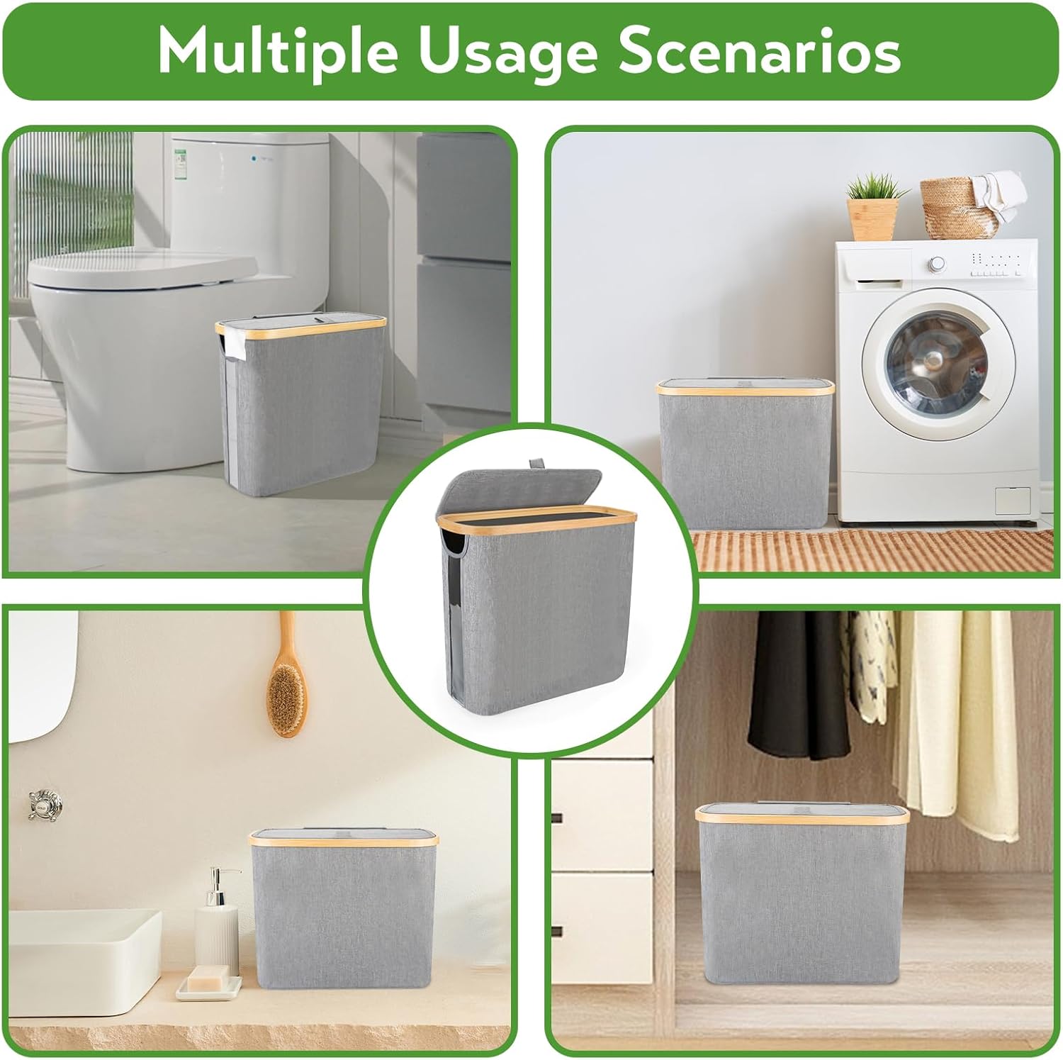 Toilet Paper Storage Basket - 9 Rolls Capacity - Bamboo Holder - Grey