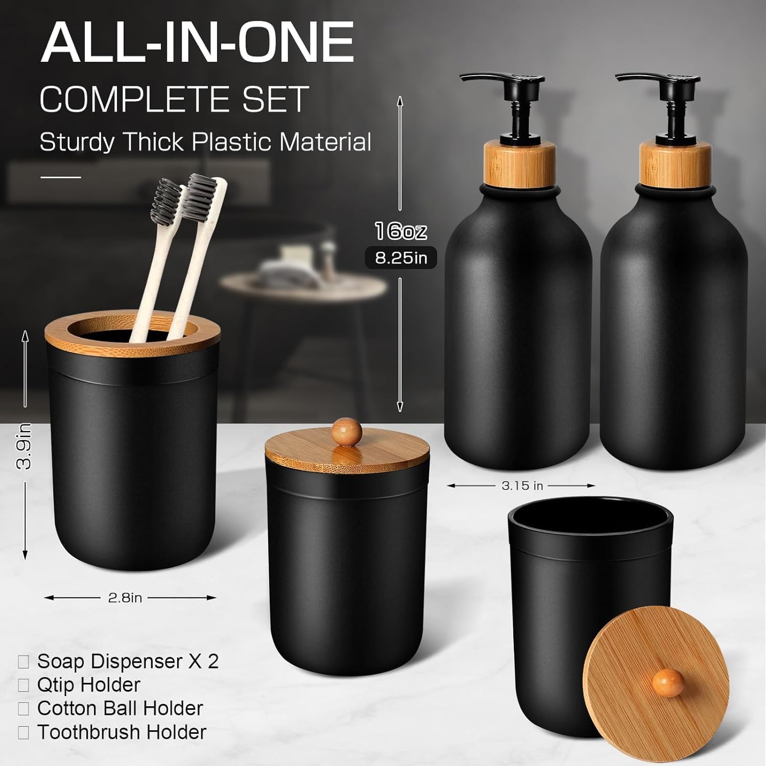 ALPIRIRAL Matte Black 5Pc Bathroom Accessories Set