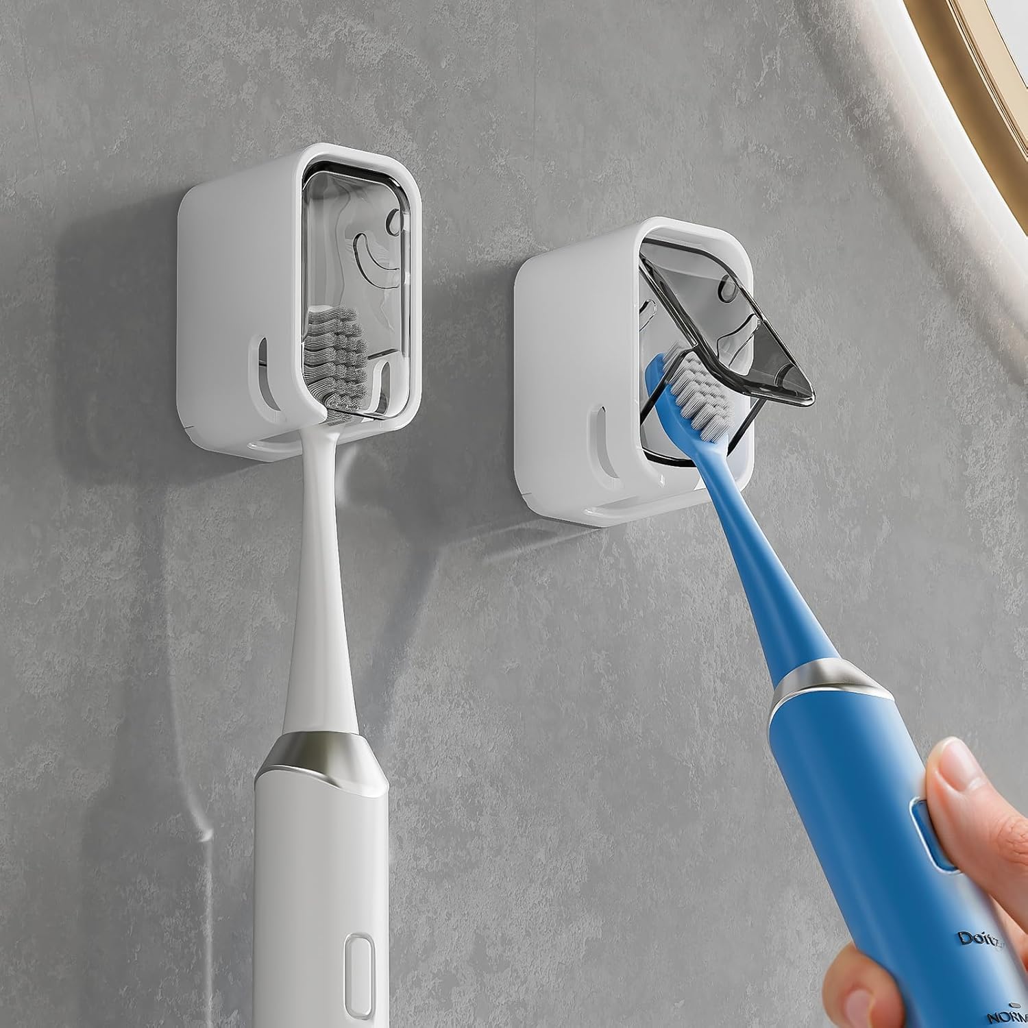 MOPMS Wall Mounted Toothbrush Holder 2PCS with Cover