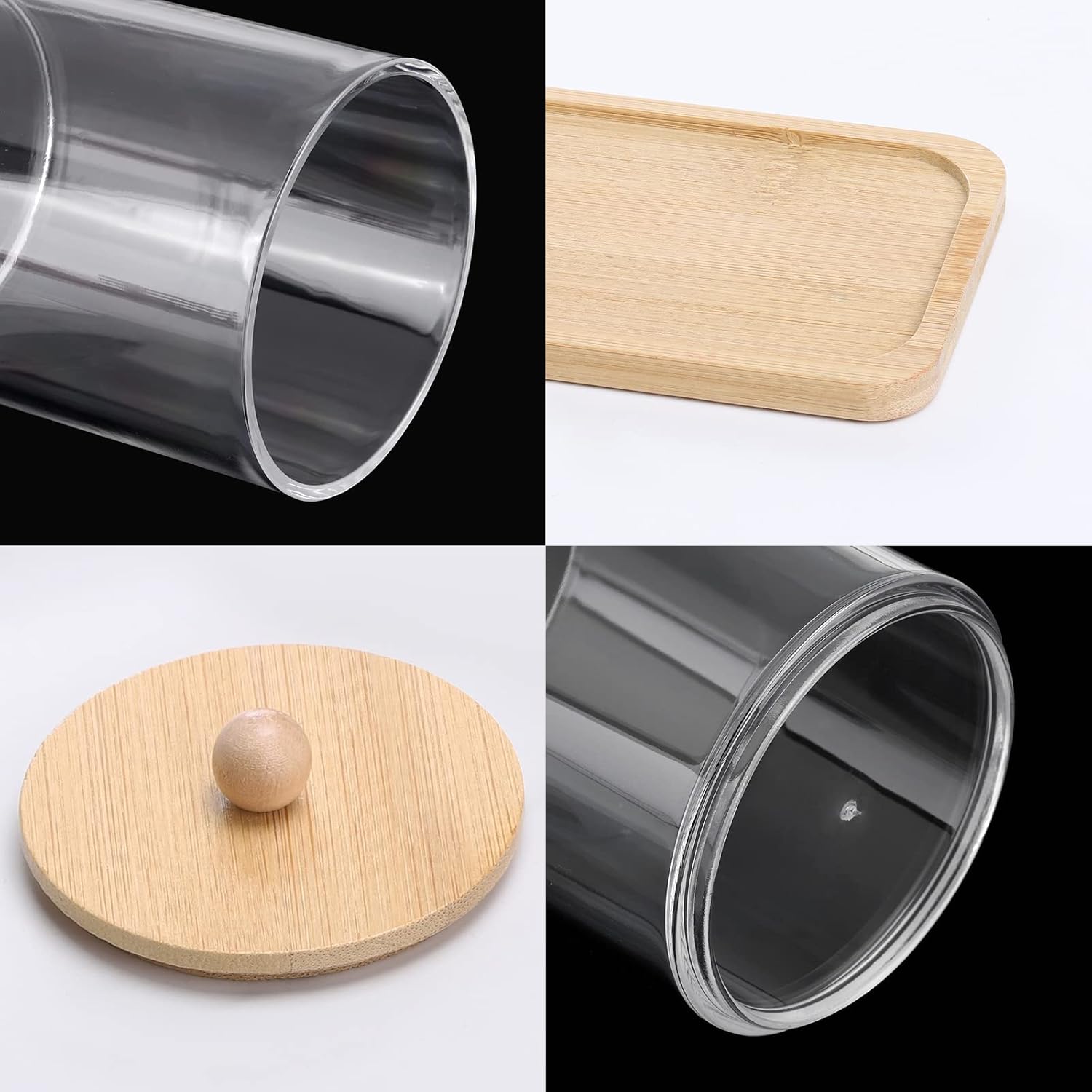 Tbestmax 10 Oz Cotton Swab Holder with Clear Jar and 3 Wood Lids