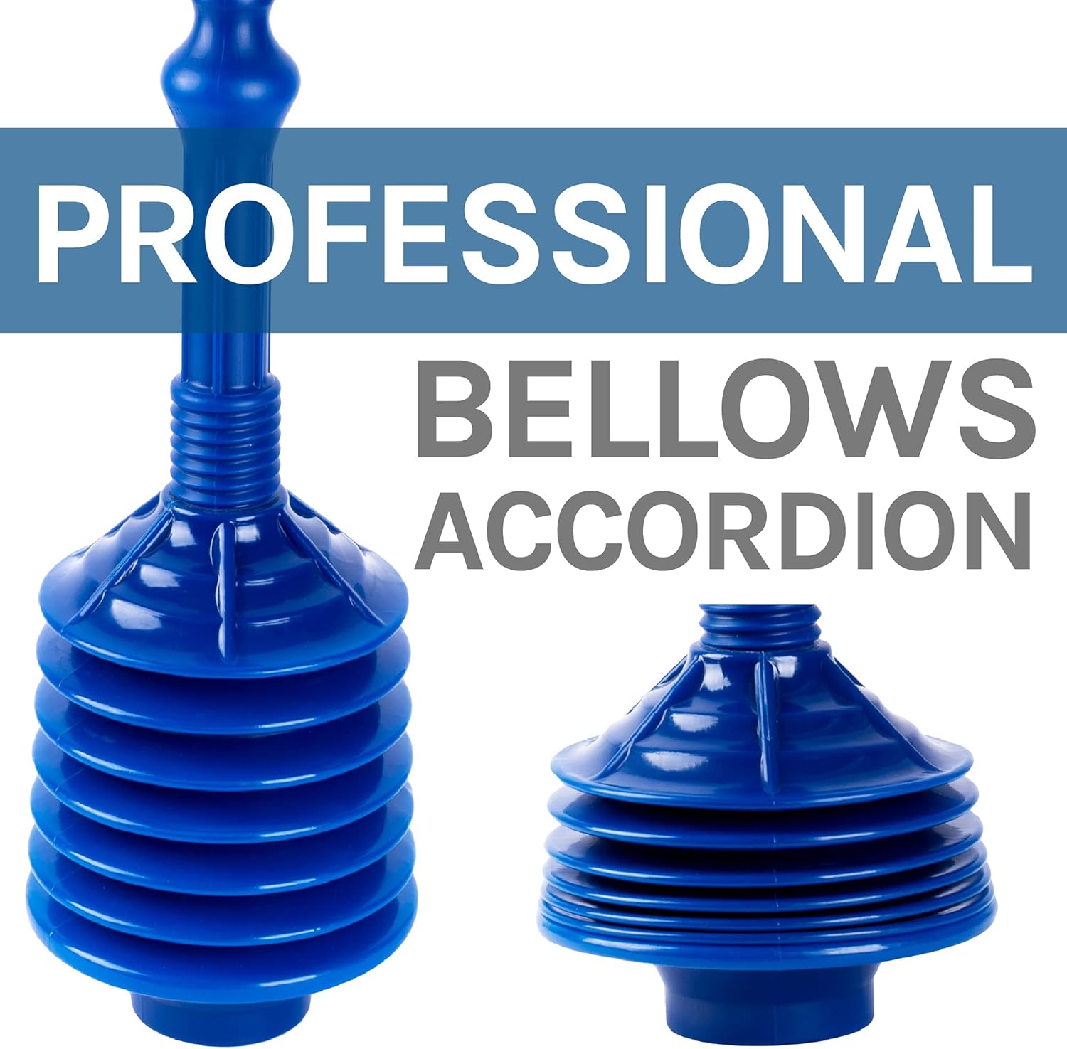 JS Jackson Supplies Blue Bellows Plunger with Black Drip Tray
