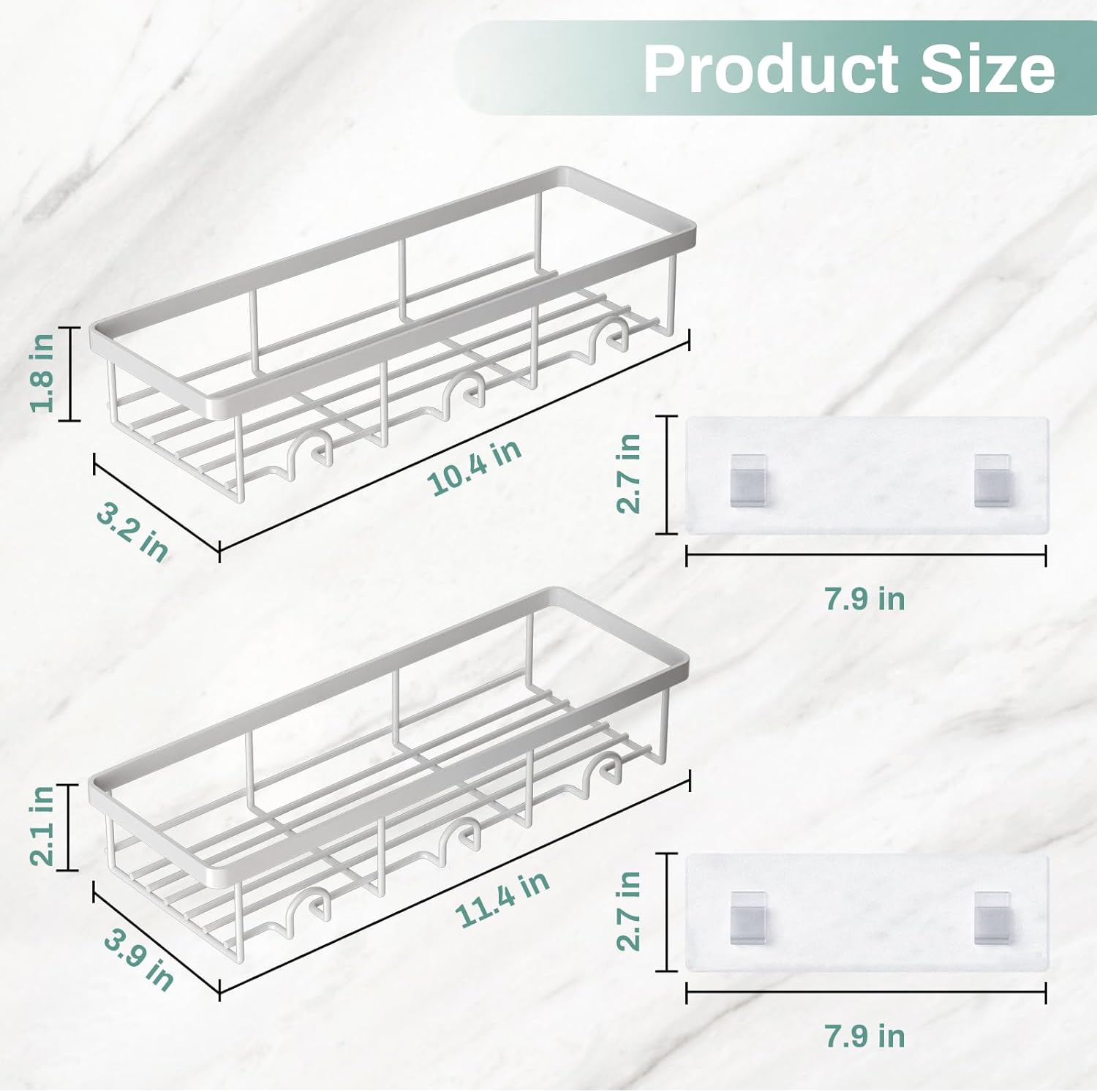 Oasiteege White Shower Caddy 2-Pack Adhesive Organizer