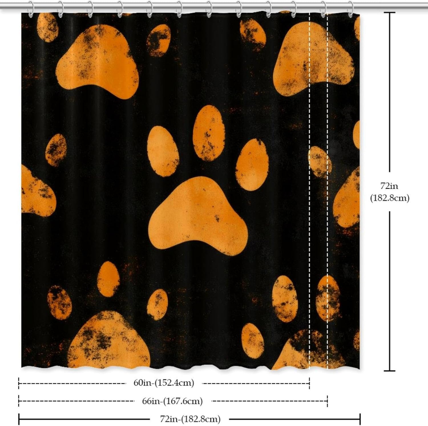 Yellow Dog Paw Prints Shower Curtain Set 60x72 Inches