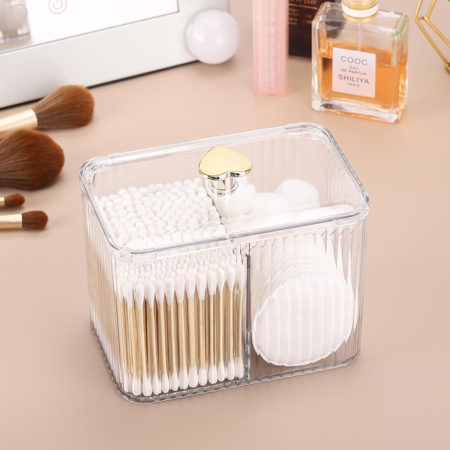 Tbestmax Qtip Holder Dispenser 3-Section Clear Bathroom Organizer Jar 1