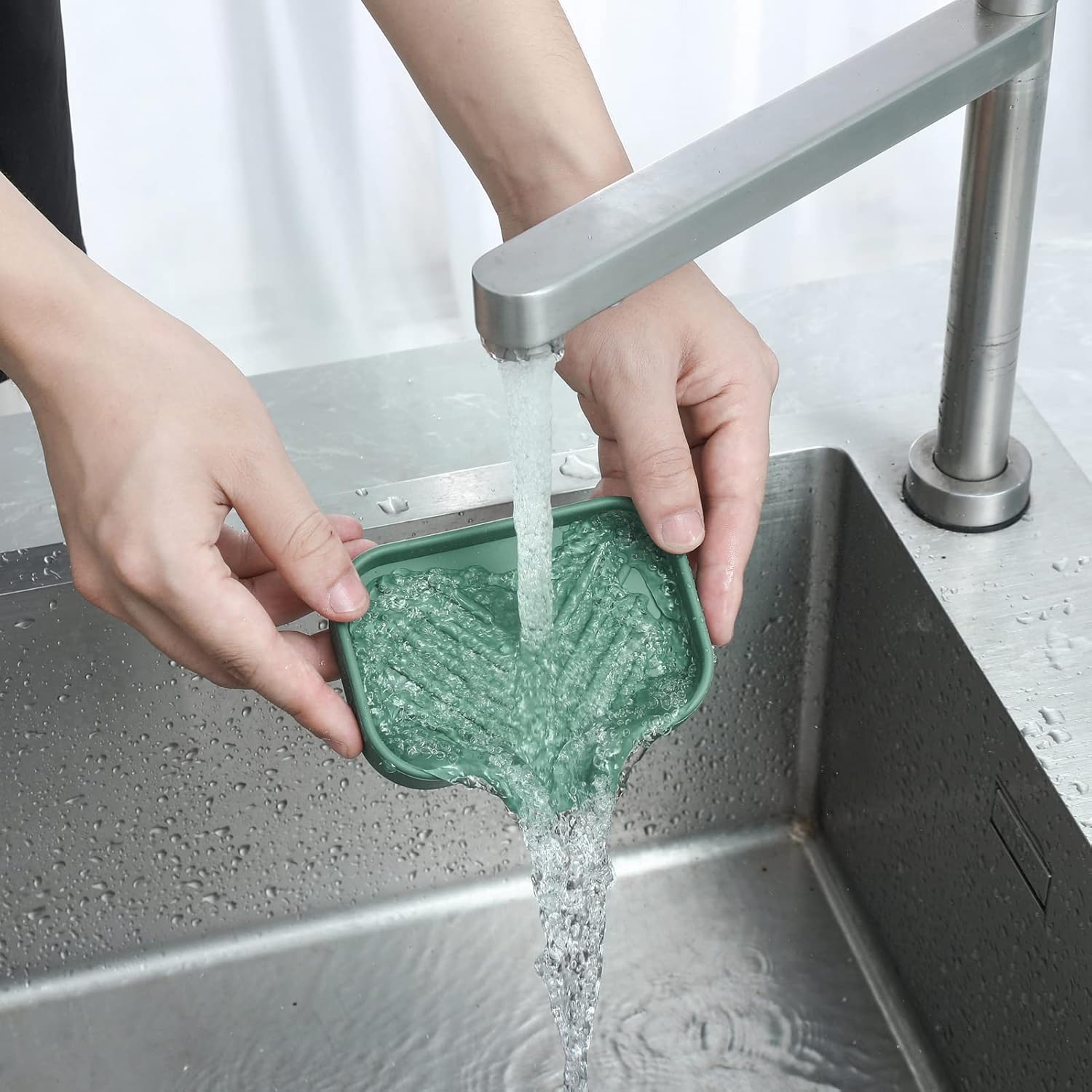 MicoYang Silicone Soap Dish with Drain Spout - Green 49x32 Inch