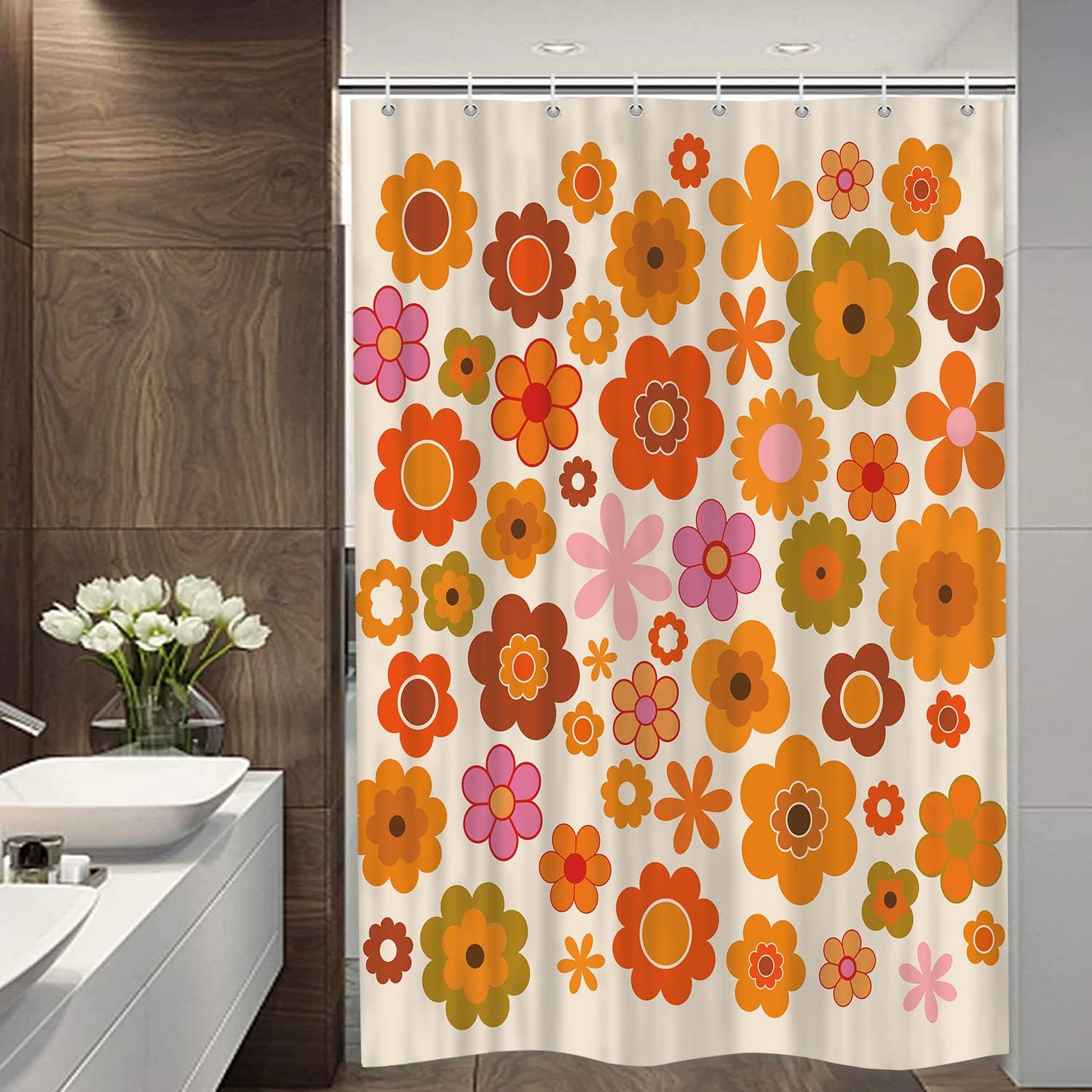 Sanzugh Retro Flowers Camper Shower Curtain with Hooks