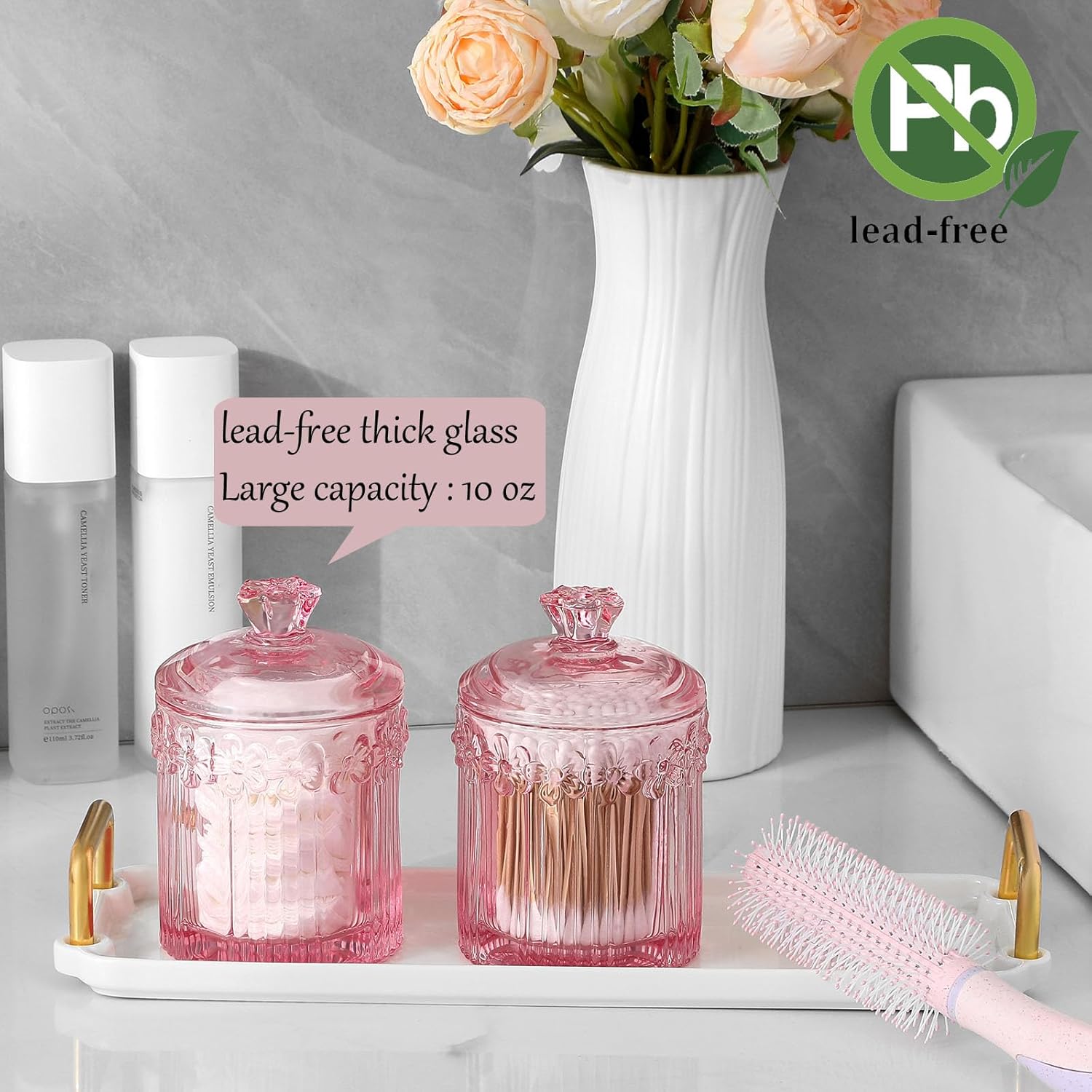 Rejomiik 2 Pack Qtip Holder Glass Jars with Lids