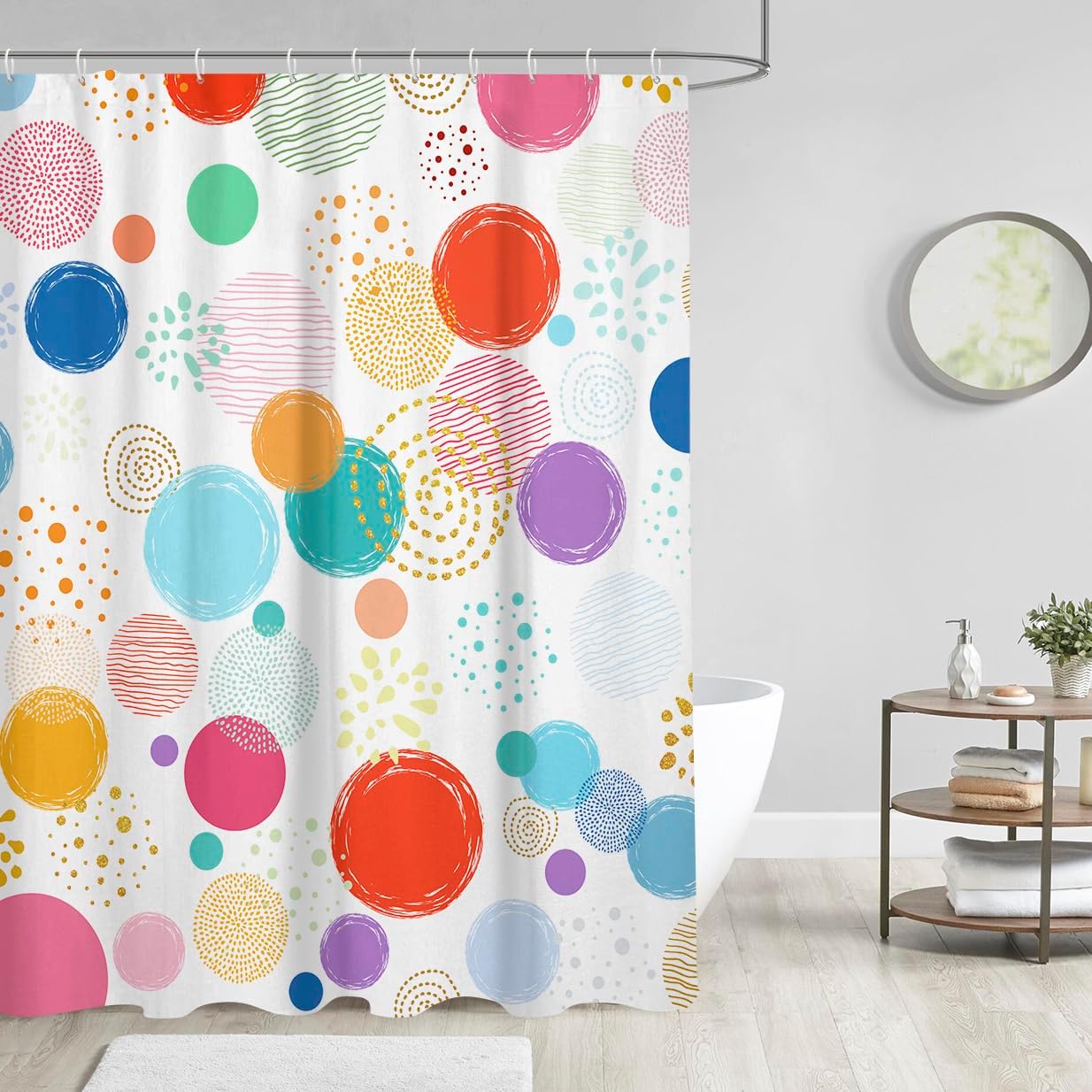 AAtter Kids Fun Polka Dot Shower Curtain with 12 Hooks 60x72