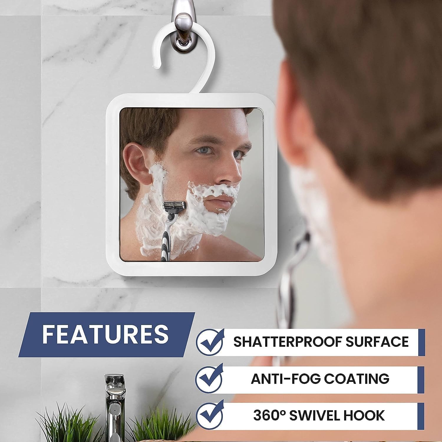 Mirrorvana Fogless Shower Mirror with 360 Swivel Hook