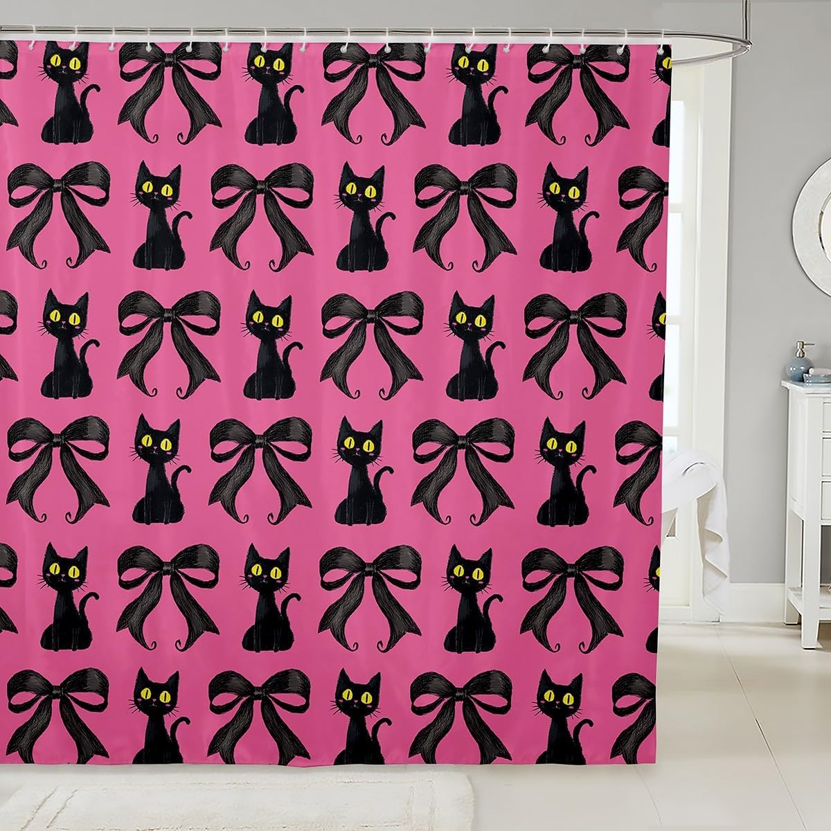 Manfei Bowknot Kids Shower Curtain with 12 Hooks