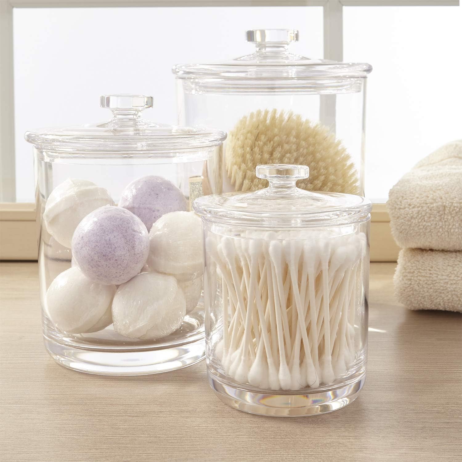 STORi 3-Pack Qtip and Cotton Ball Holders Clear Acrylic Jars