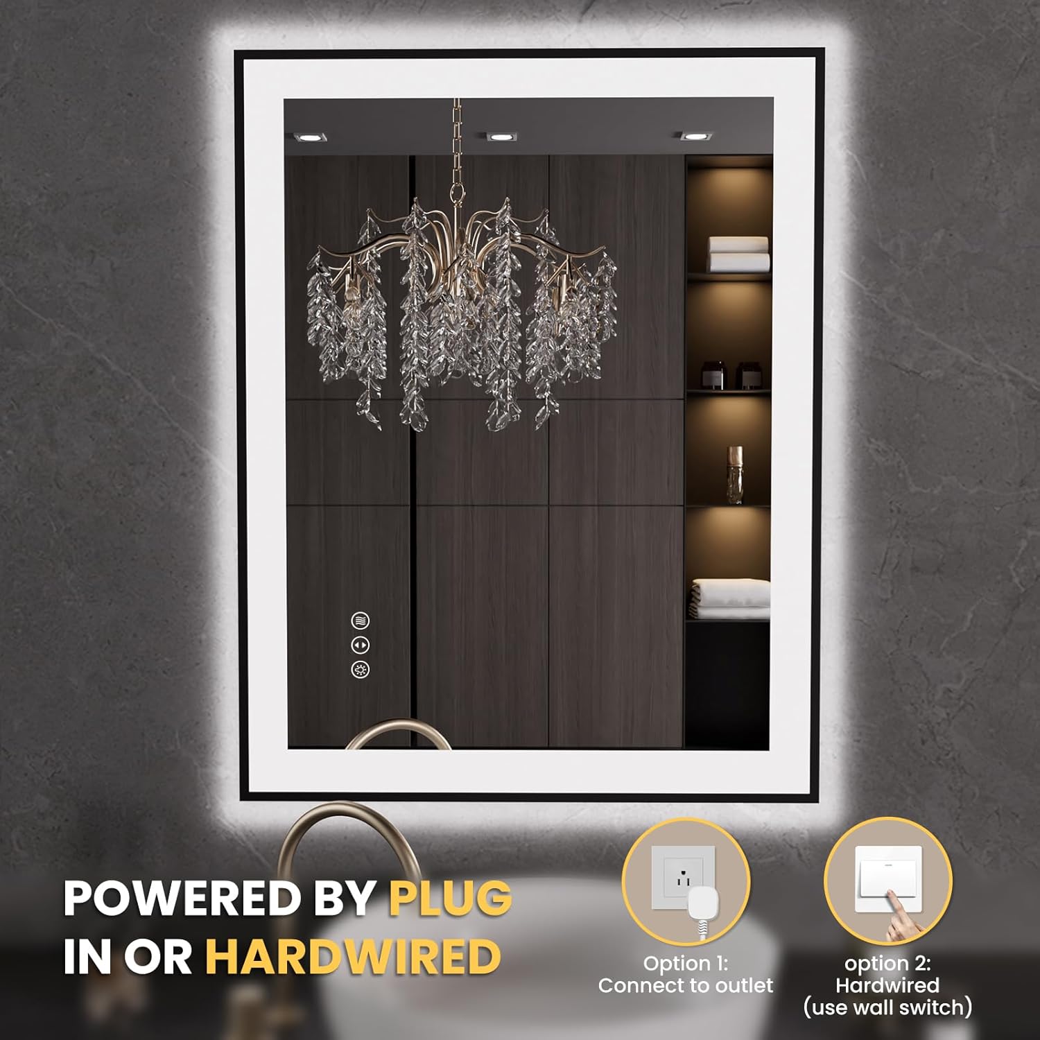 LOAAO 28X36 LED Bathroom Mirror with Black Frame