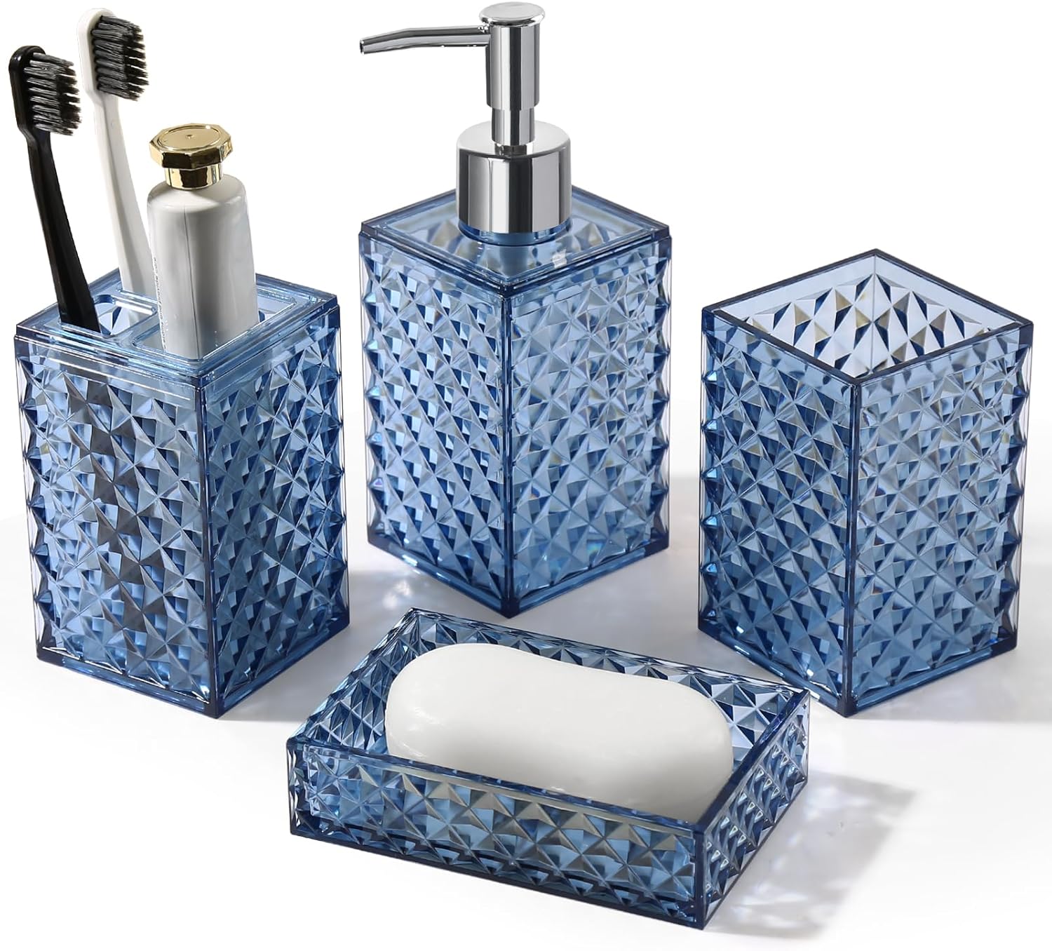 4 Pack Blue Acrylic Bathroom Accessories Set