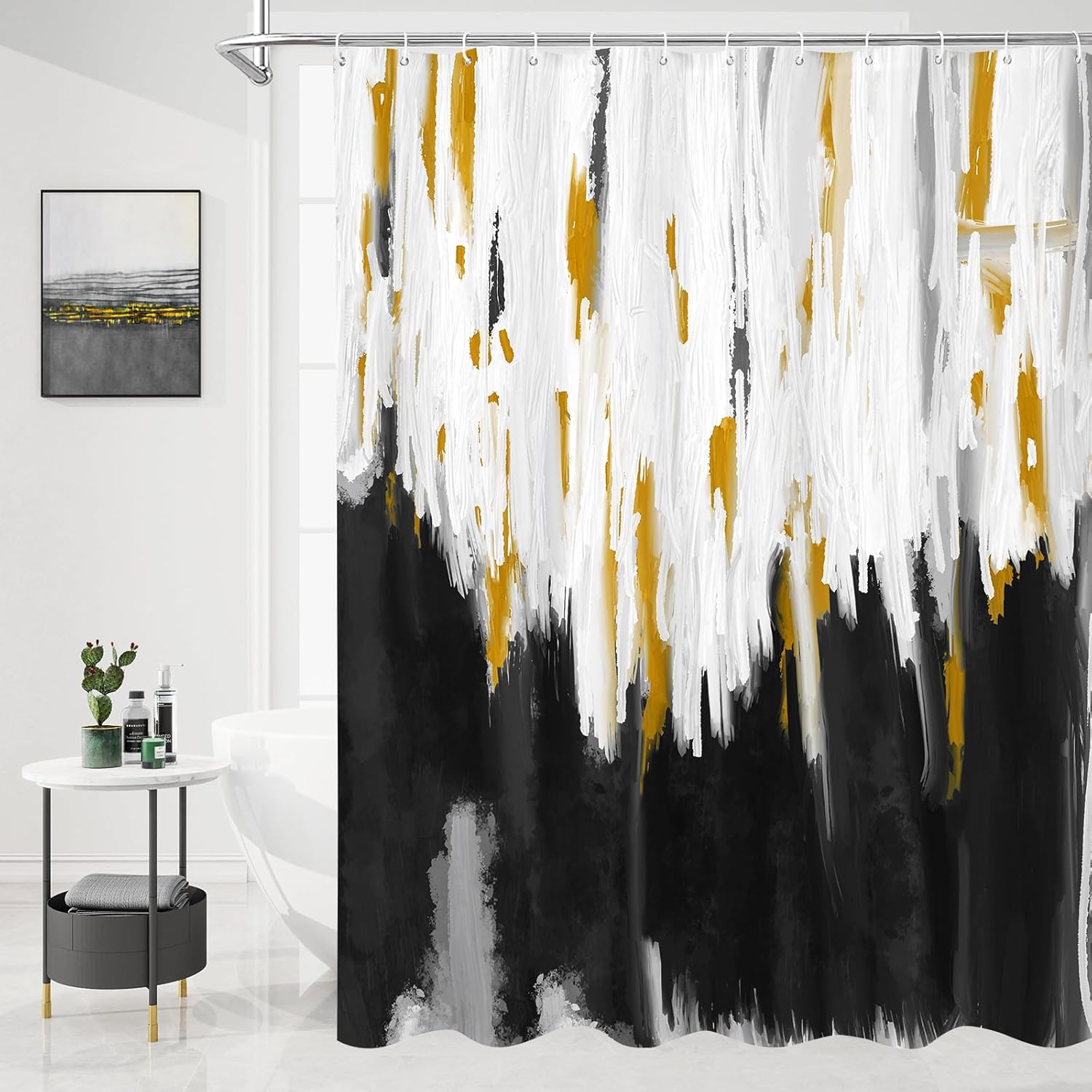 MitoVilla Abstract Black Gold Shower Curtain Set 72x72