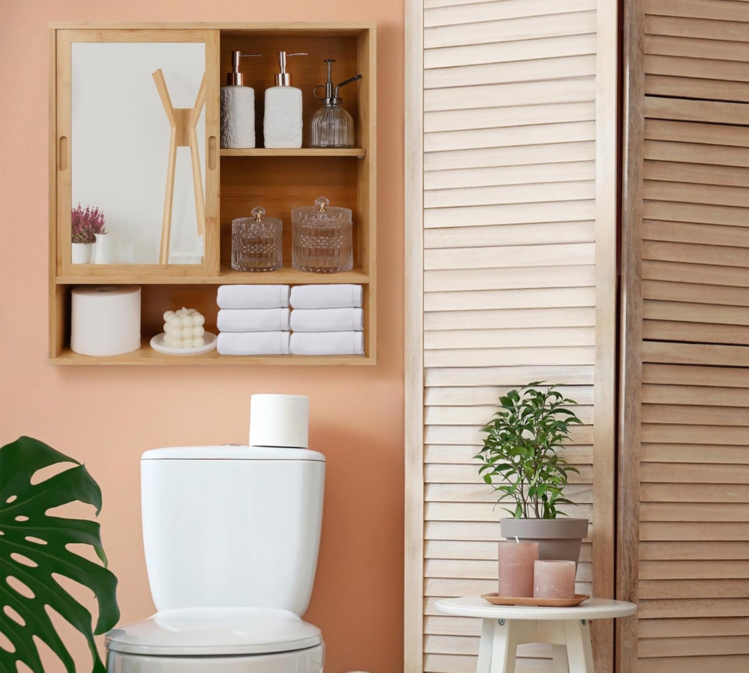 ZYBT Bamboo Medicine Cabinet with Mirror and 2 Sliding Doors