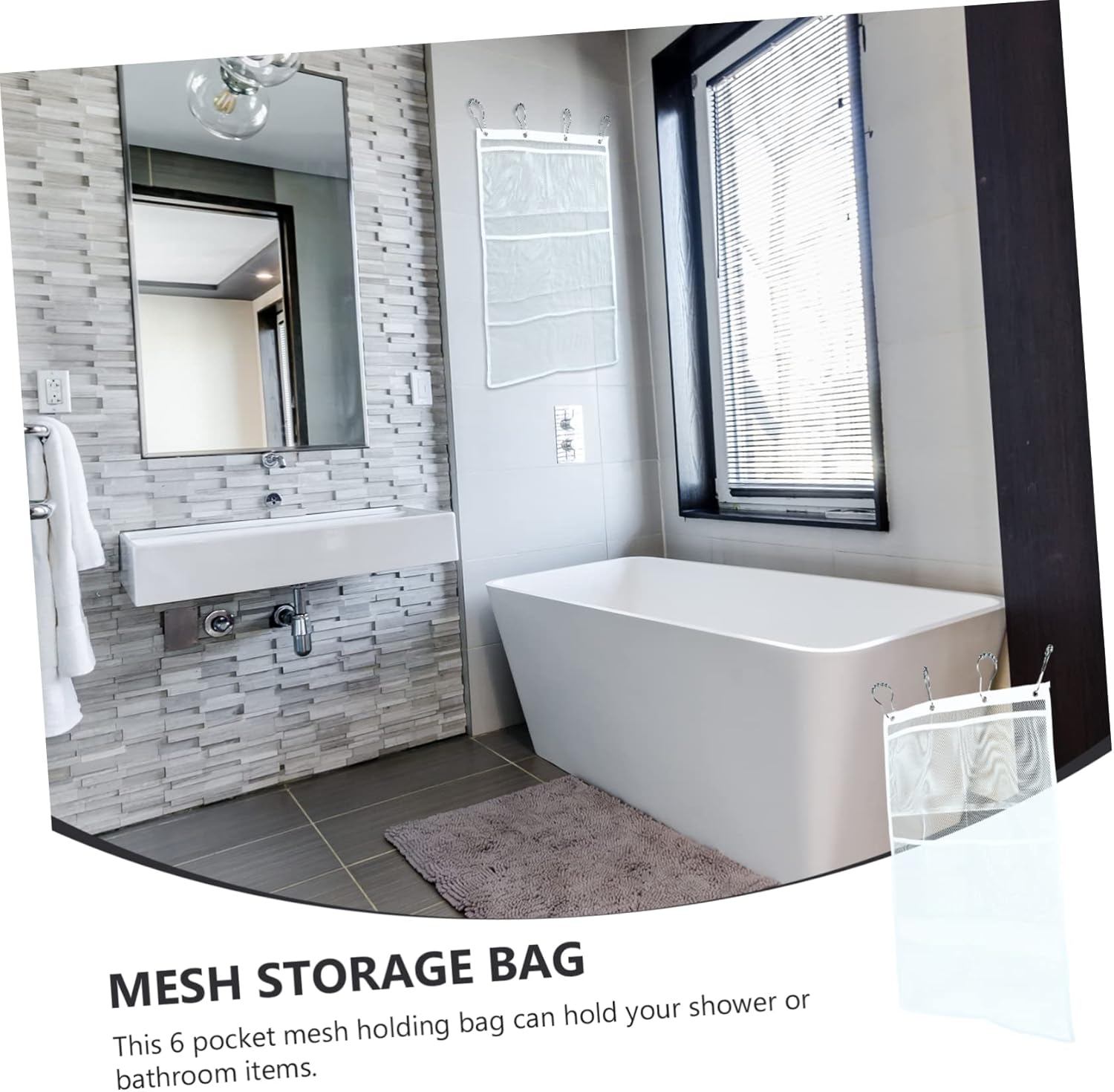 6 Pocket Mesh Bag Organizer Stainless Steel Hanging Shower Caddy