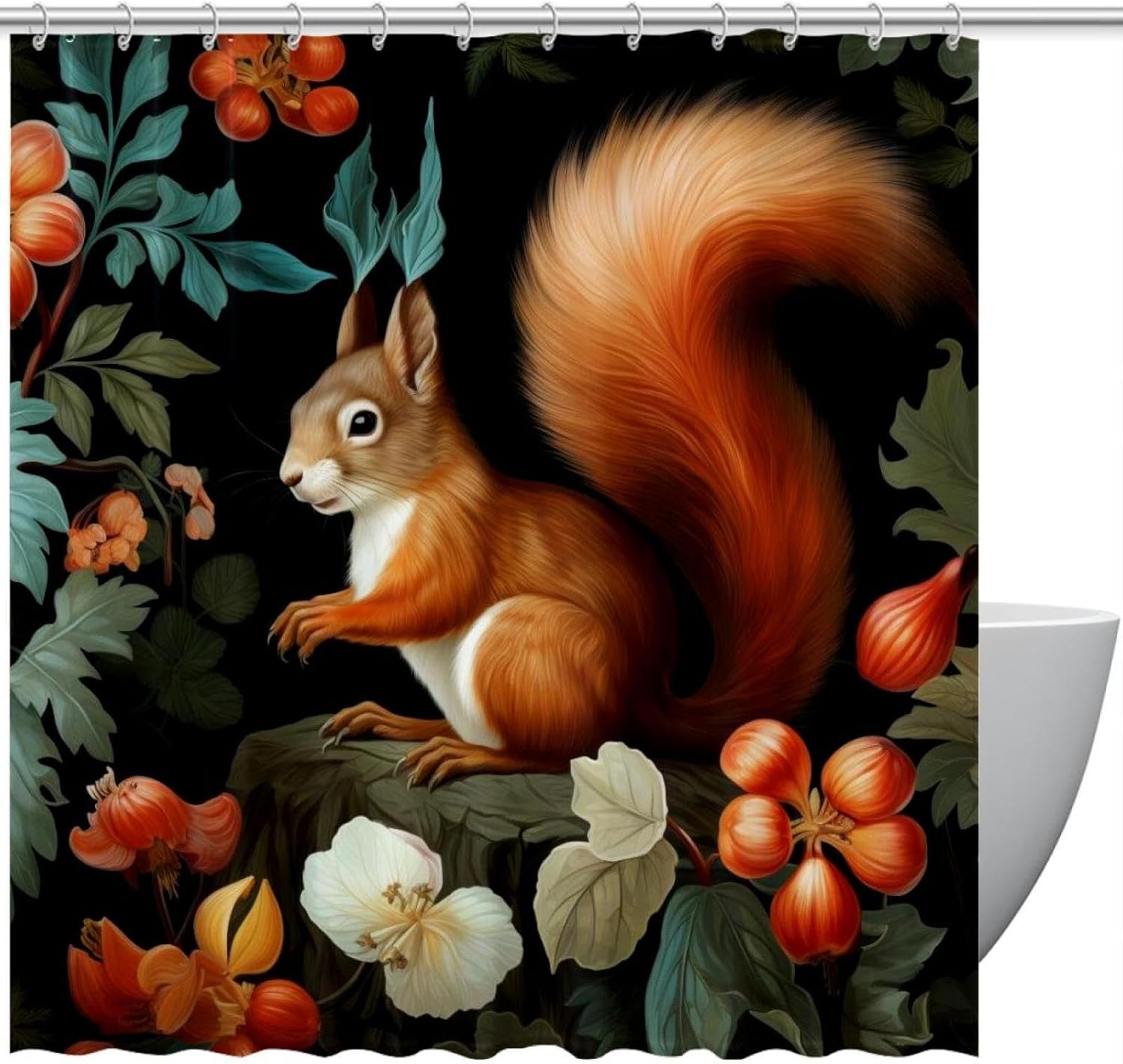 VAPOKF Cute Squirrel Shower Curtain with 12 Hooks - 66x72 Inches 1