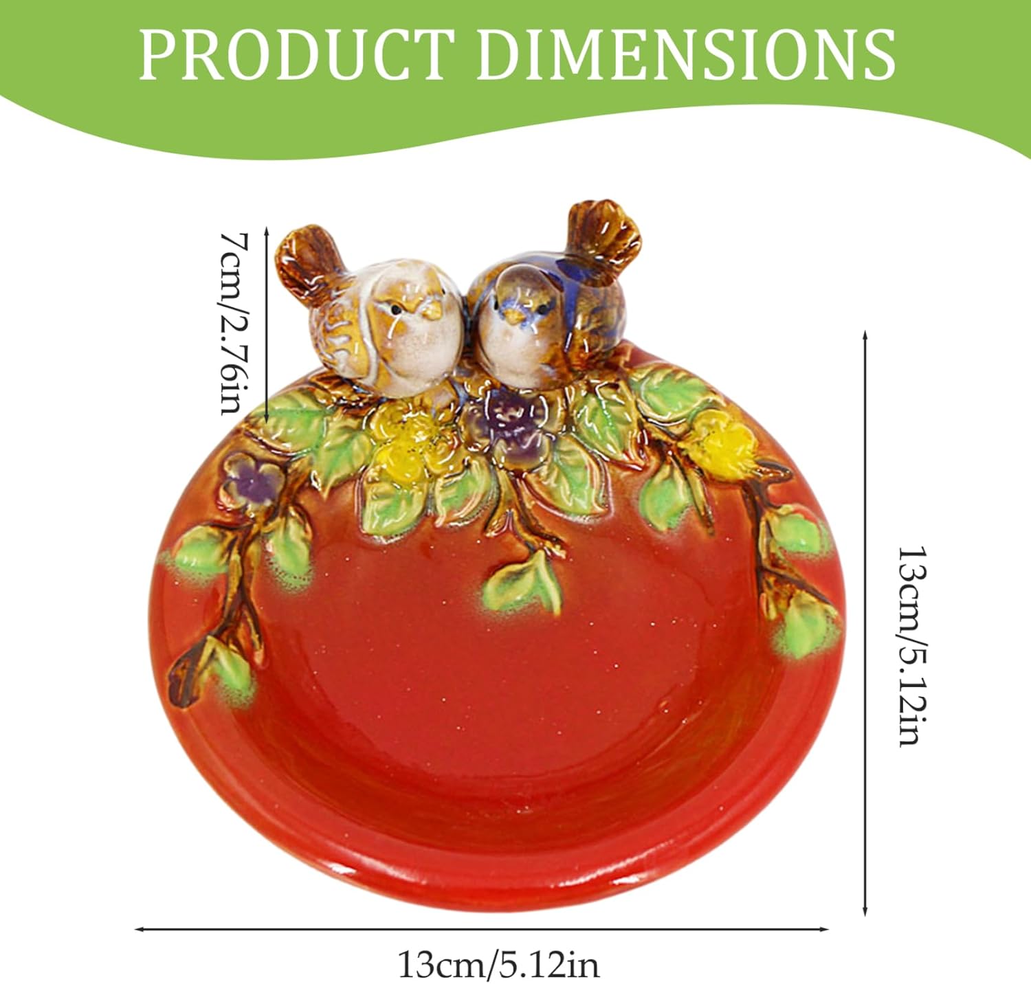 NASSMOSSE Bird Soap Dish Ceramic 5x5x3 Inch with Flower Leaf Pattern