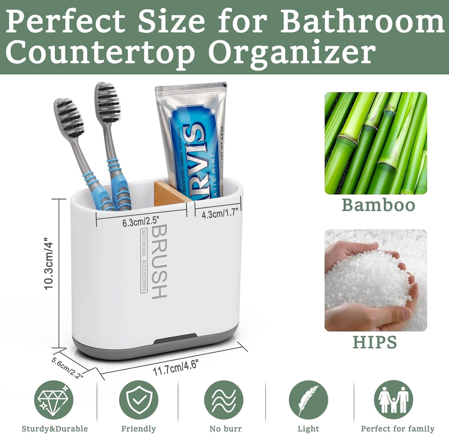 Chintu Bamboo Toothbrush Holder with 2 Slots and Drainage - Family-White