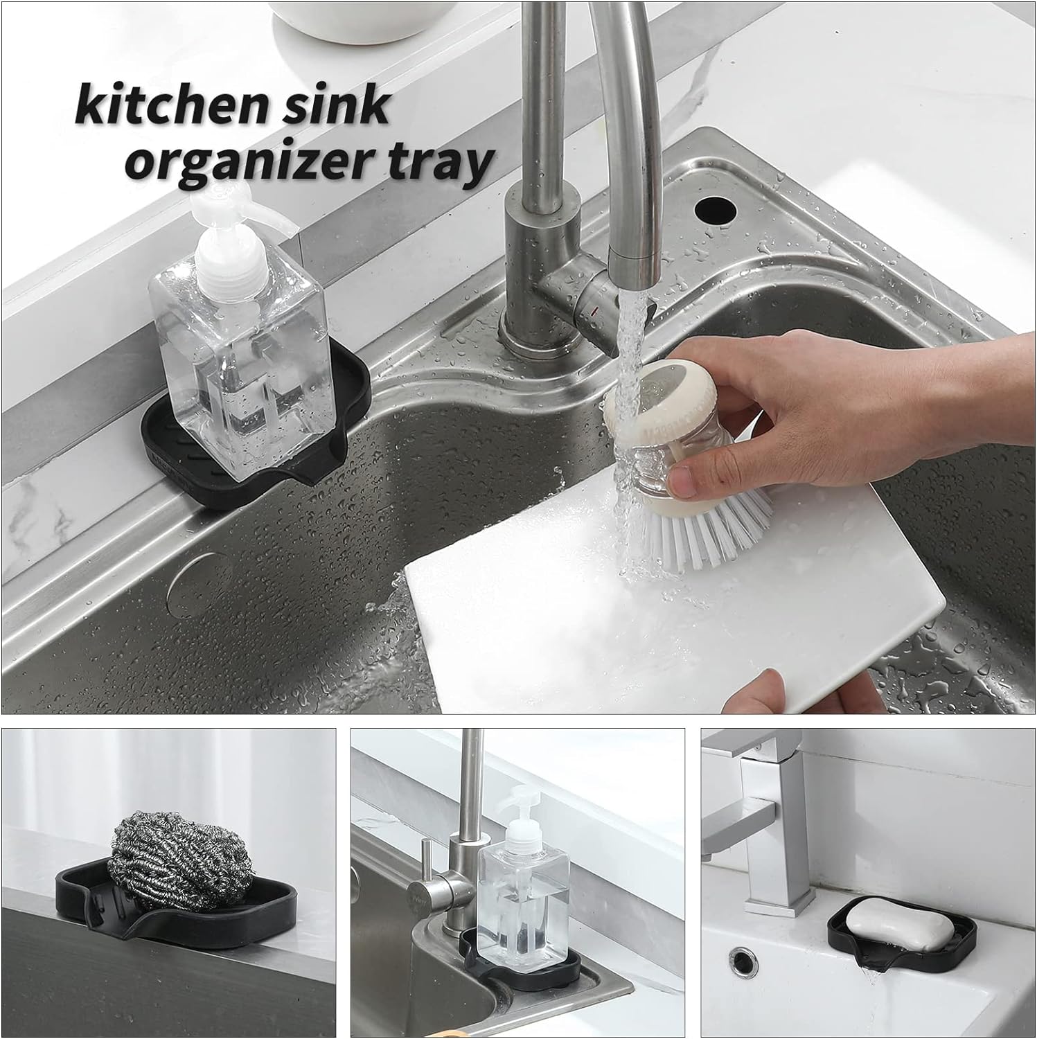 MicoYang Silicone Soap Dish with Drain Spout - Black 49x32 1