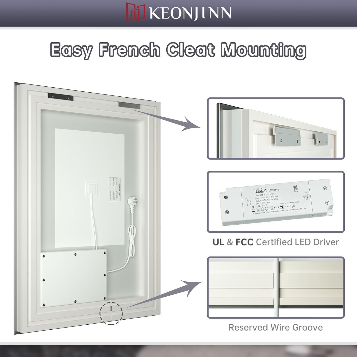 Keonjinn 60 x 36 LED Bathroom Mirror with Frontlit and Backlit