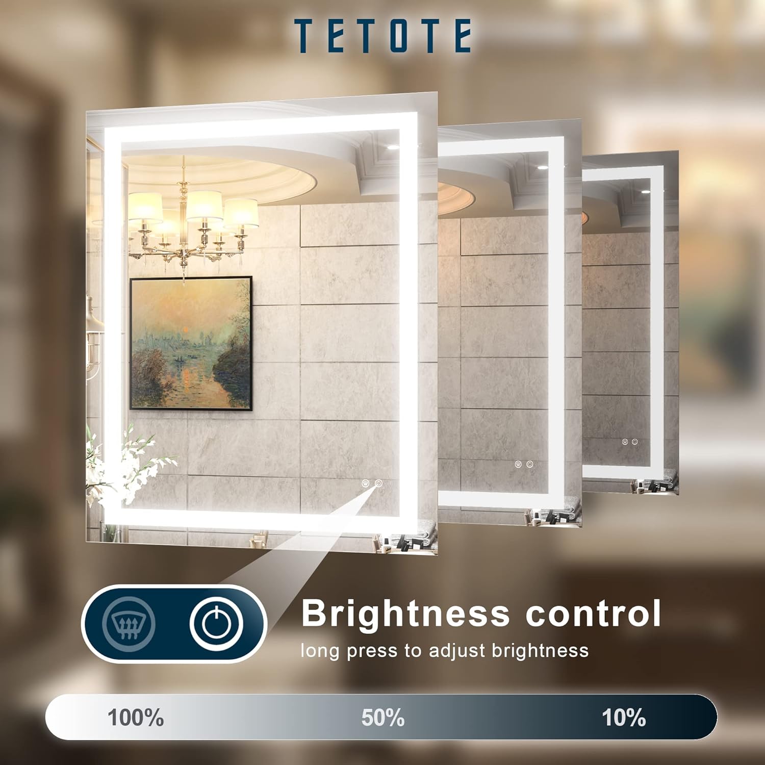 TETOTE 30x36 LED Vanity Mirror with Dimmable Lights and Anti-Fog Function