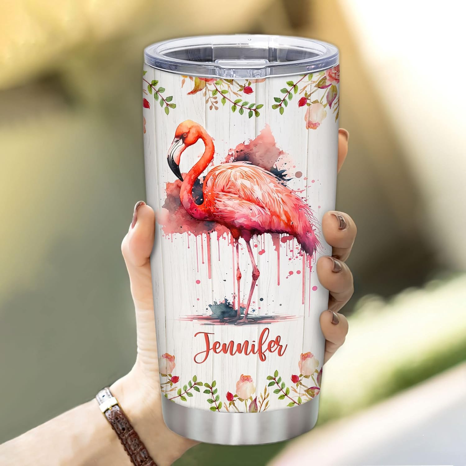 Hyturtle Flamingo Lover Custom Name 20oz Tumbler With Lid