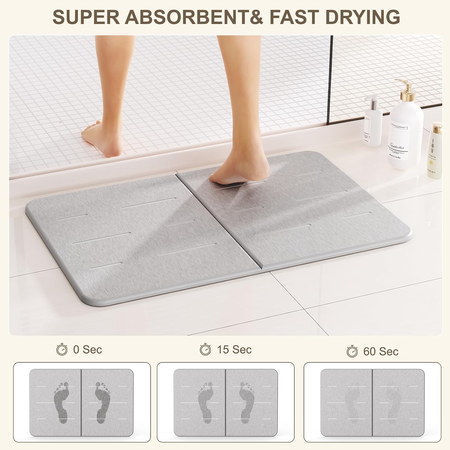 EnjoyNest Stone Bath Mat - Quick Drying Non-Slip 236x154 Inch Gray
