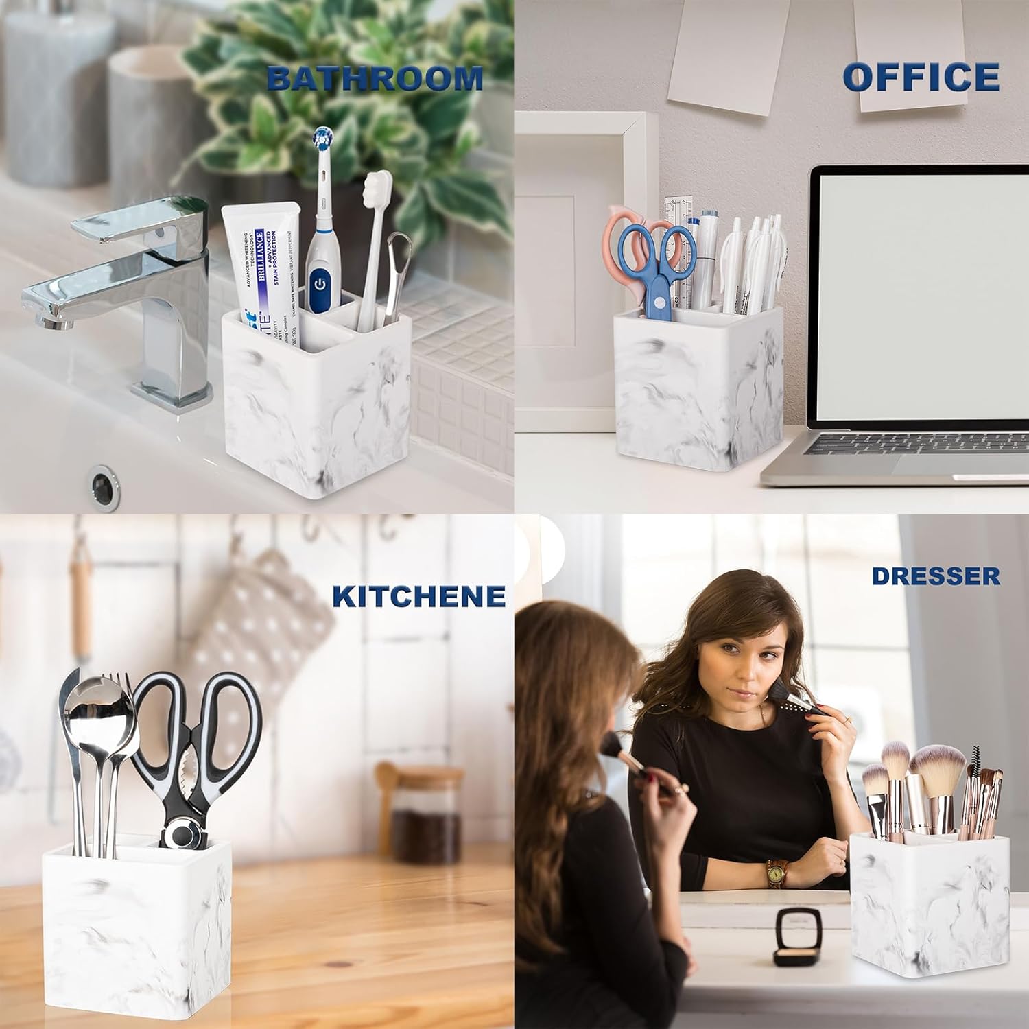 Heagoale Diatomite Toothbrush Holder 3 Slots Marble White 1