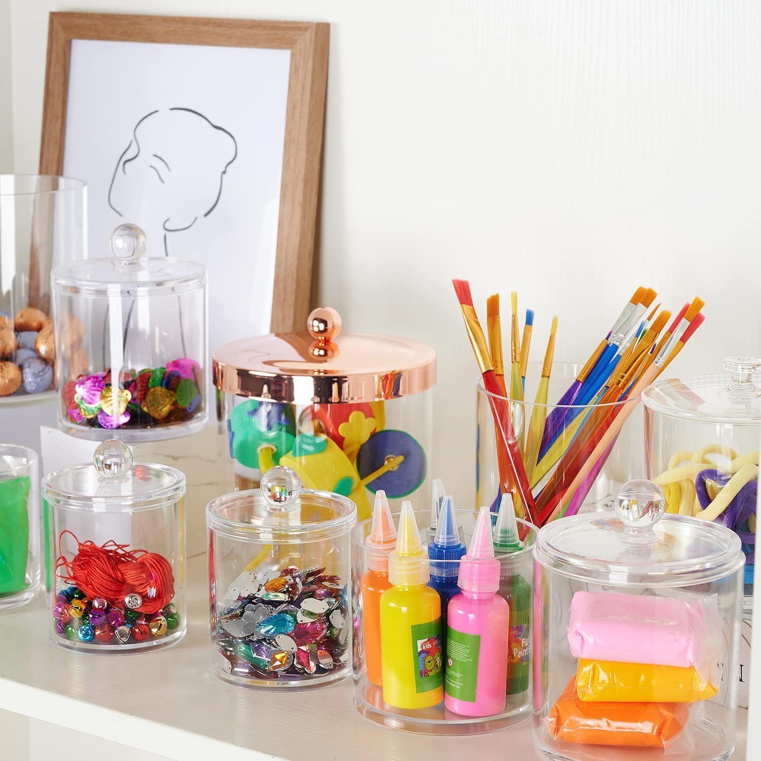SheeChung 6 Pack Qtip Dispenser Clear Acrylic Jars