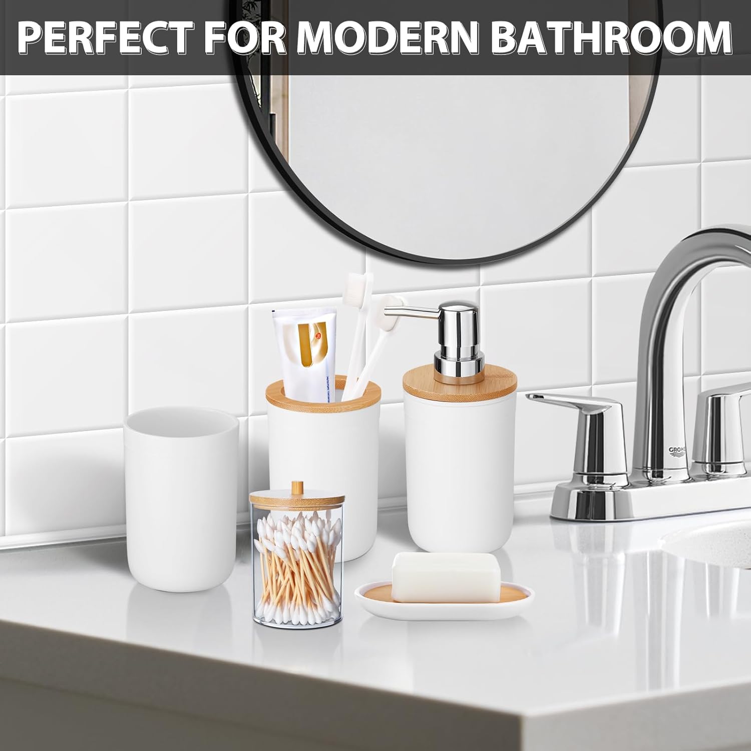 iMucci 5 Piece Plastic Bathroom Decor Set