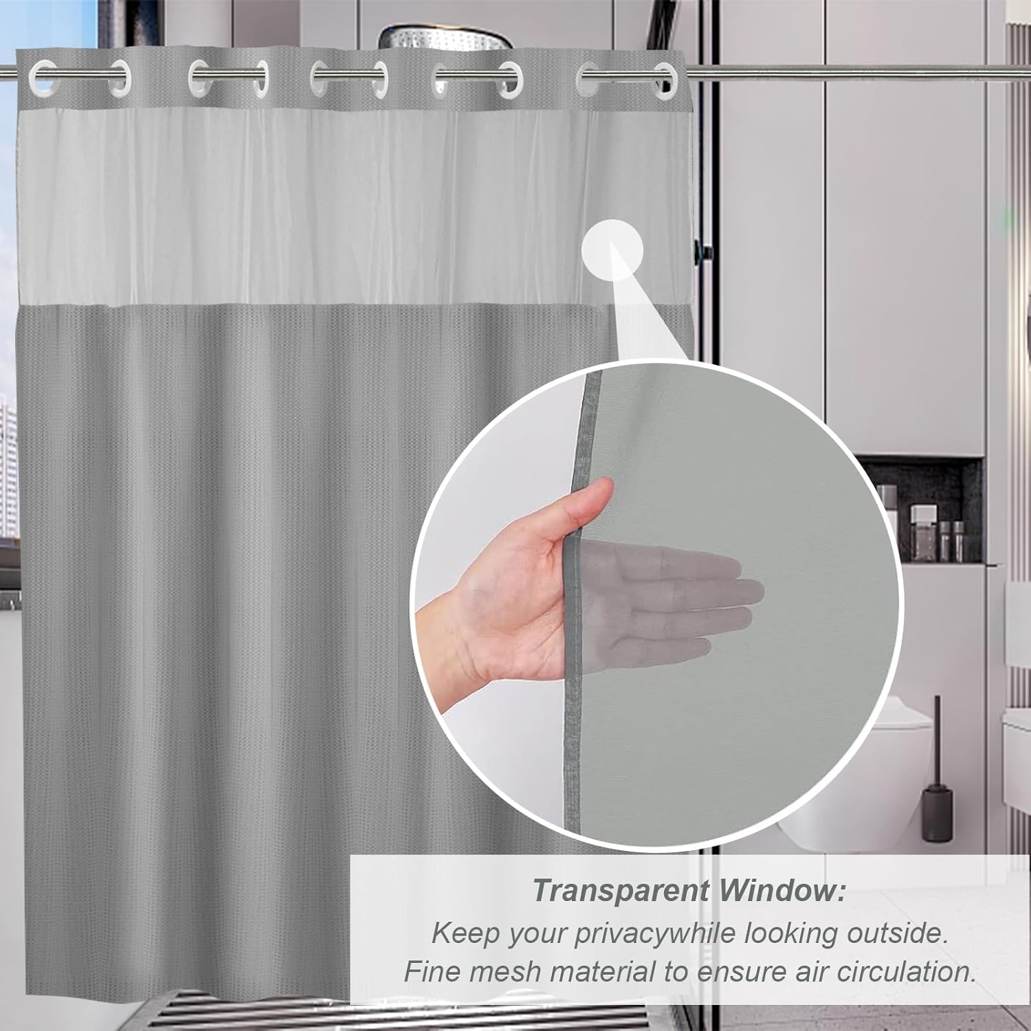 Final Friday Grey Waffle Weave Shower Curtain Set 1