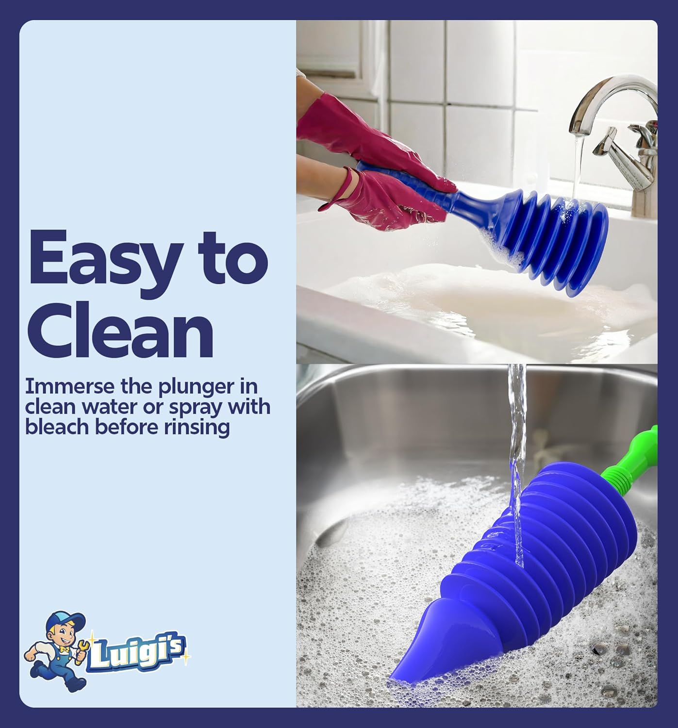 Luigis Heavy Duty Plunger Bundle for Bath and Kitchen