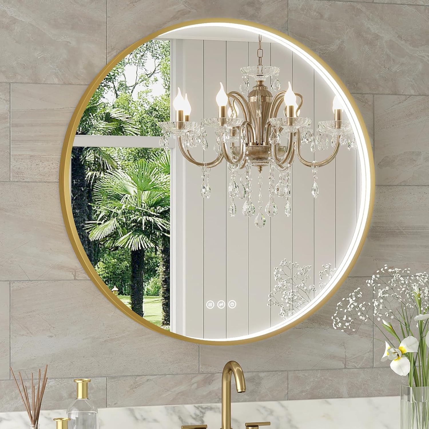 Oerbasz 32 Inch Gold Framed LED Bathroom Mirror 1